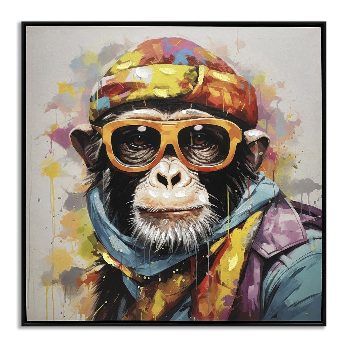 Groovy Prismatic Primate - 25" x 25" Framed Wall Art - Orange