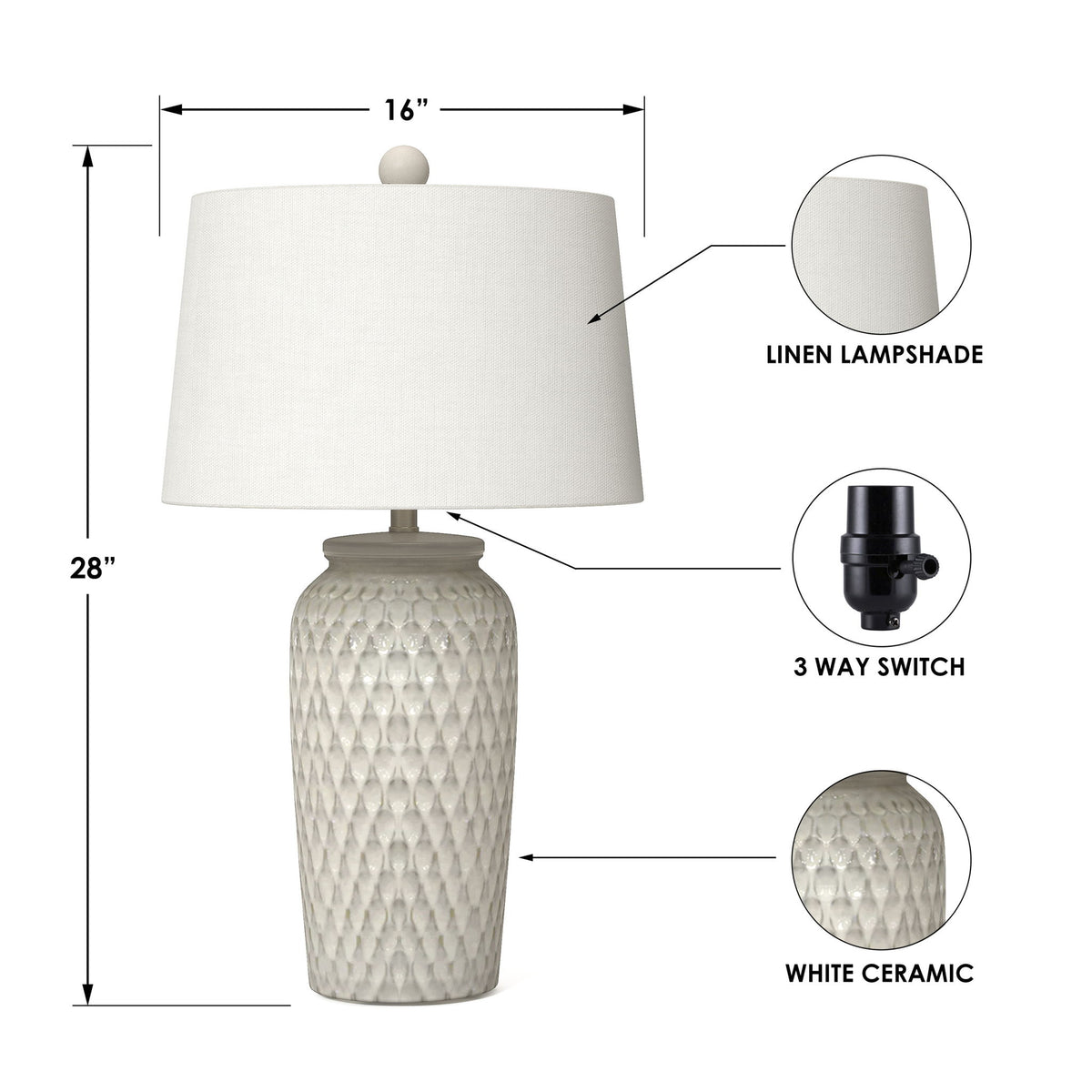 Luna - Ceramic Table Lamp With Gentle Distressing (Set of 2) - White