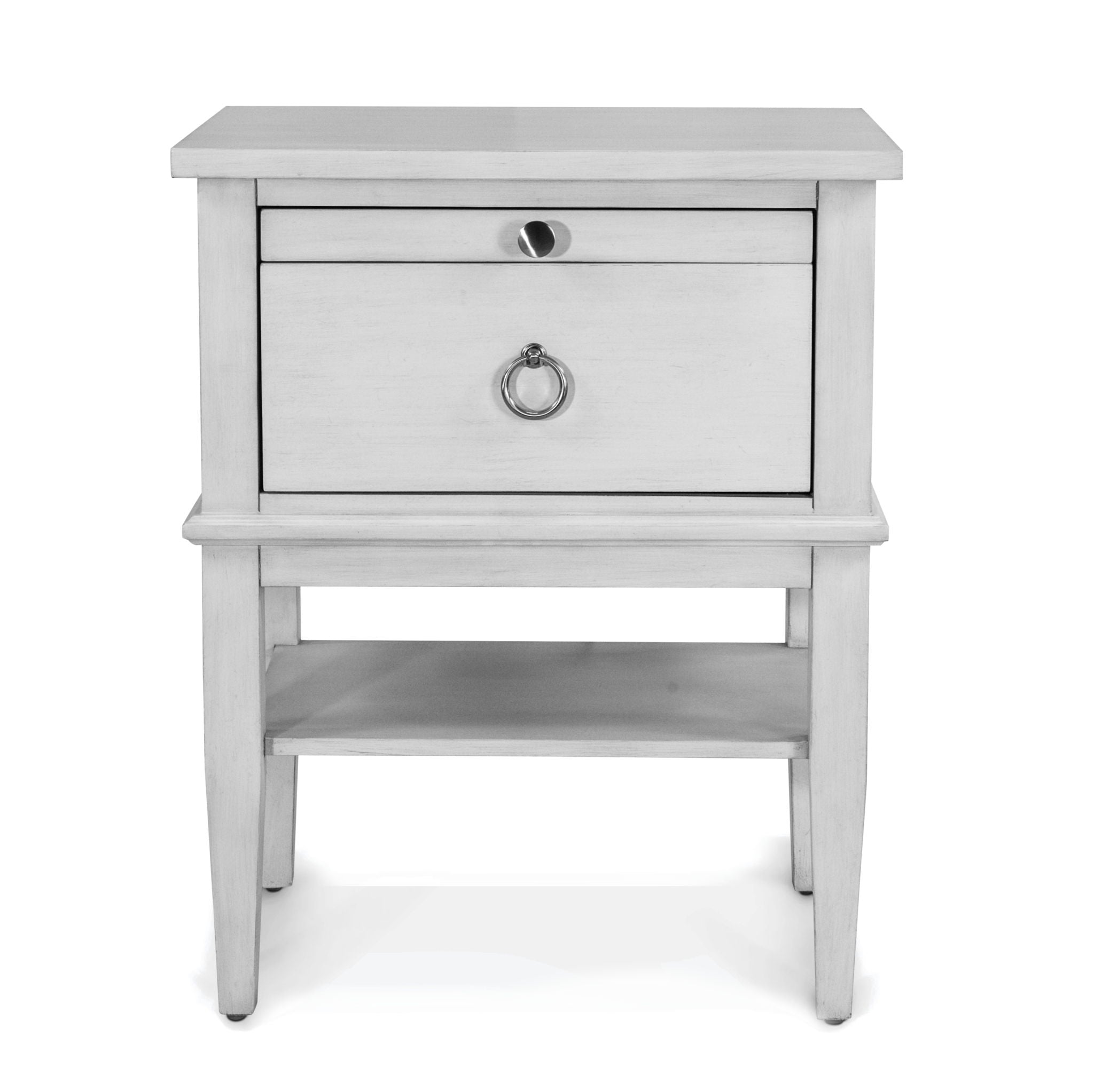 Point Breeze - 1 Drawer Nightstand With Jewelry Tray, Shelf, Power Strip, USB-A And USB-C Port - Fresh White With Soft Gray Glaze