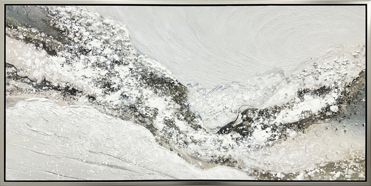 "Snowy Drift" Hand-Embellished Canvas In Frame - White / Gray