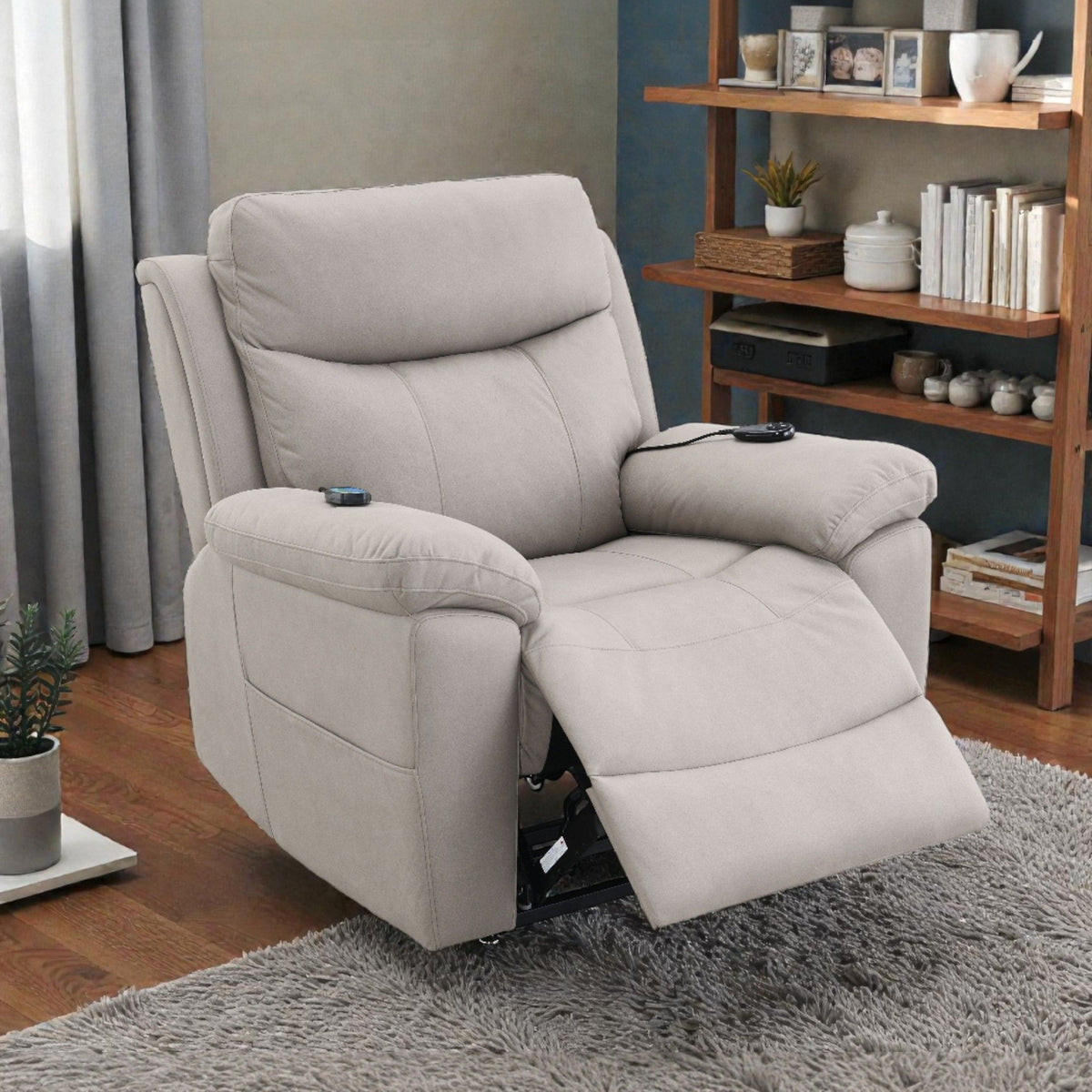 Chriki - Power Motion Recliner With Lift Heating Massage Chair - Beige