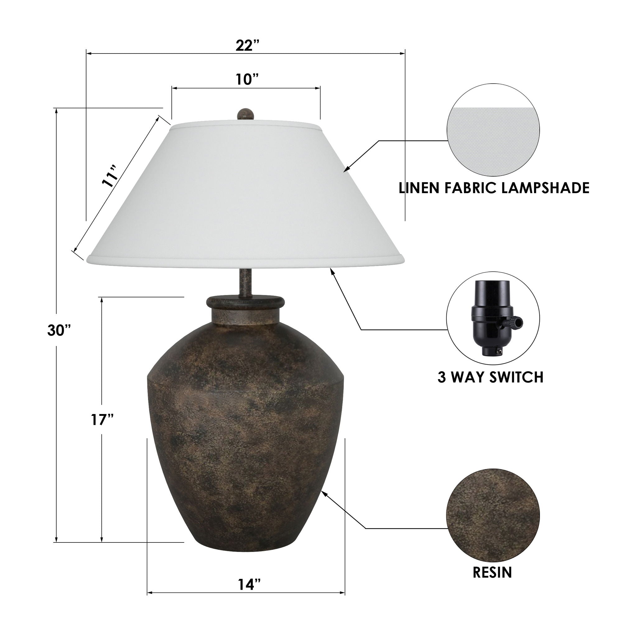 Terracotta - Resin Table Lamp - Black / Bronze