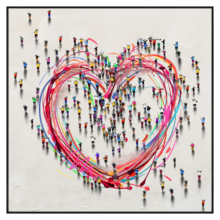 Unity Heart Gathering - 36" x 36" Framed Wall Art - Red