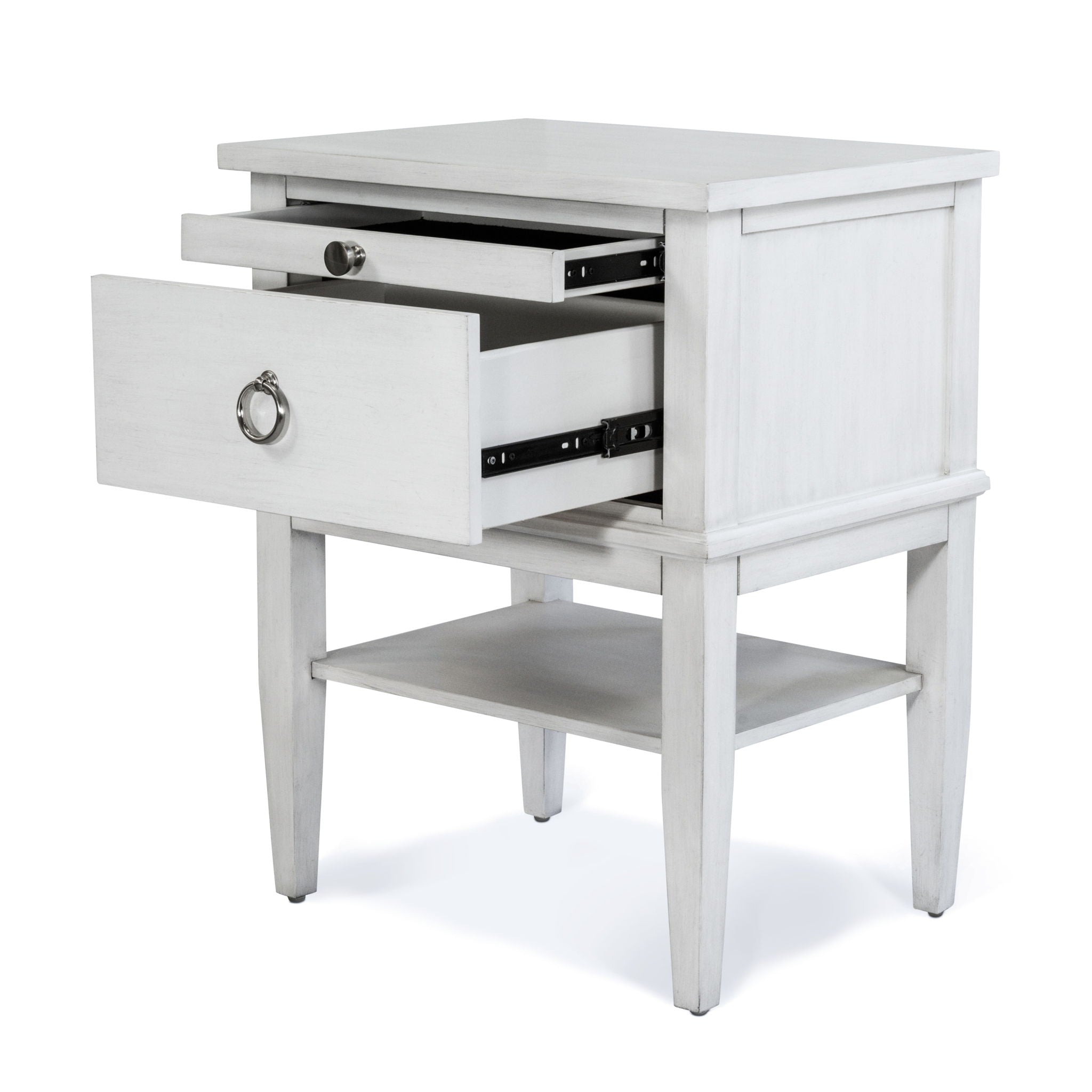 Point Breeze - 1 Drawer Nightstand With Jewelry Tray, Shelf, Power Strip, USB-A And USB-C Port - Fresh White With Soft Gray Glaze