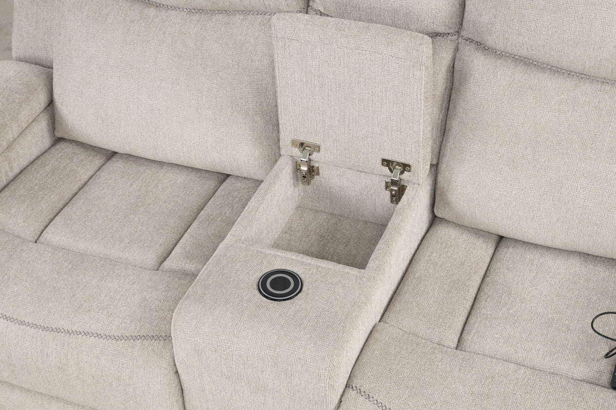 Galya - Motion Loveseat With Console - Light Gray