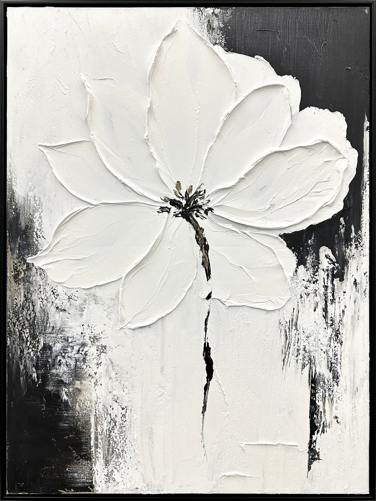 "Ethereal Blossom II" Hand-Painted Canvas In Frame - Gray / Black