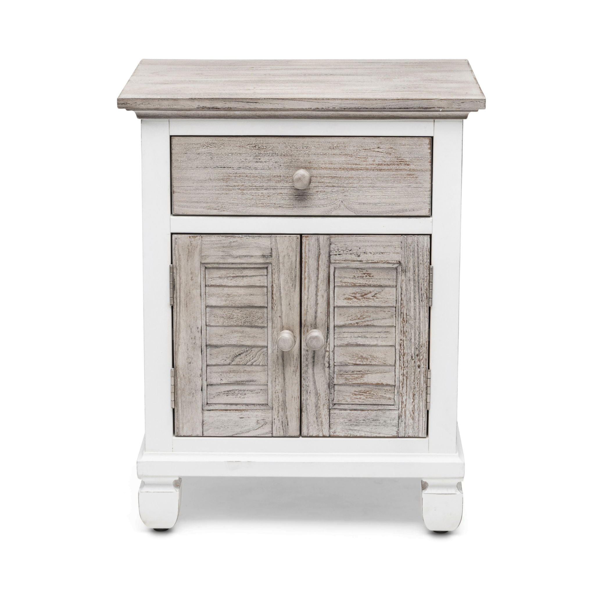 Islamorada - 1 Drawer And 2 Door Nightstand With Power Strip And USB-A Port - Dapple Gray / Blanc