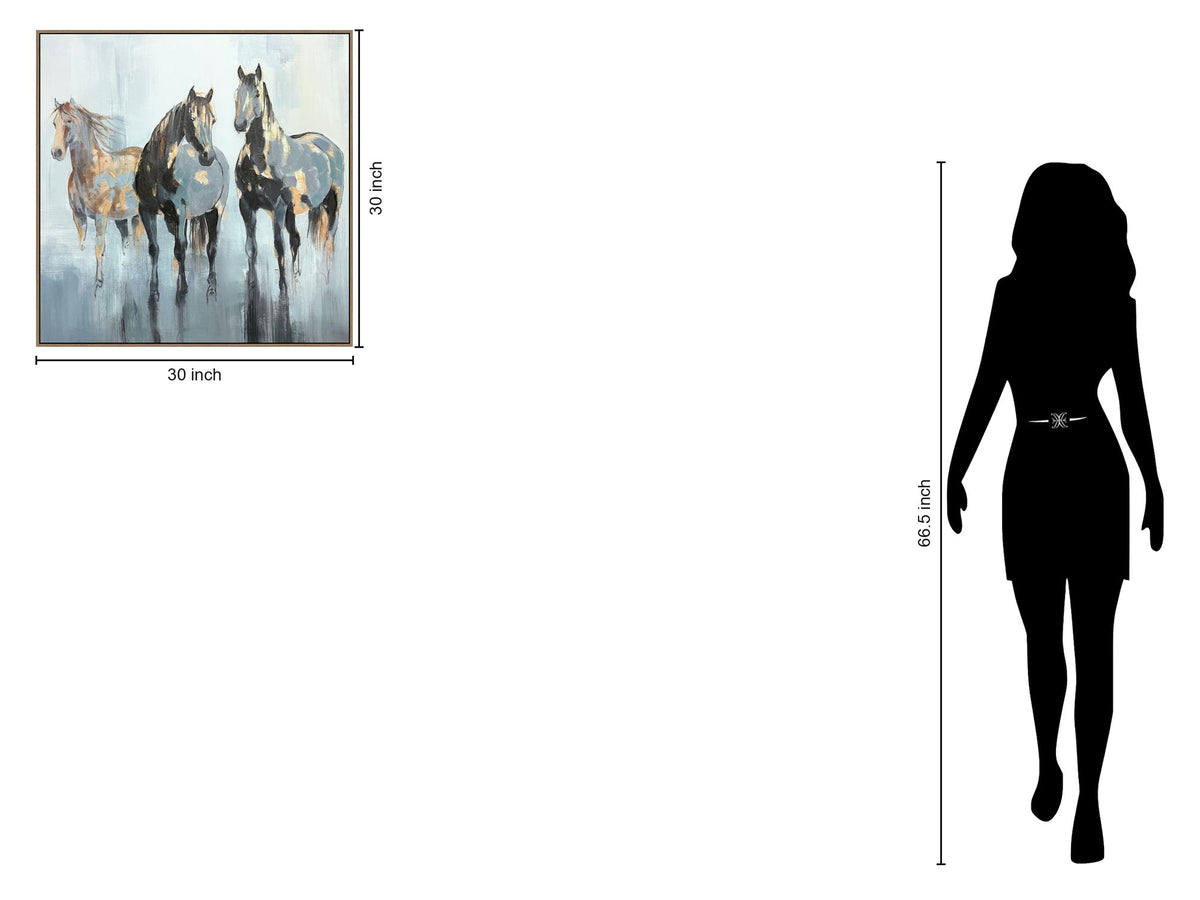 "Equine Grace II" Hand-Painted Canvas In Frame - Gray / Brown / Blue