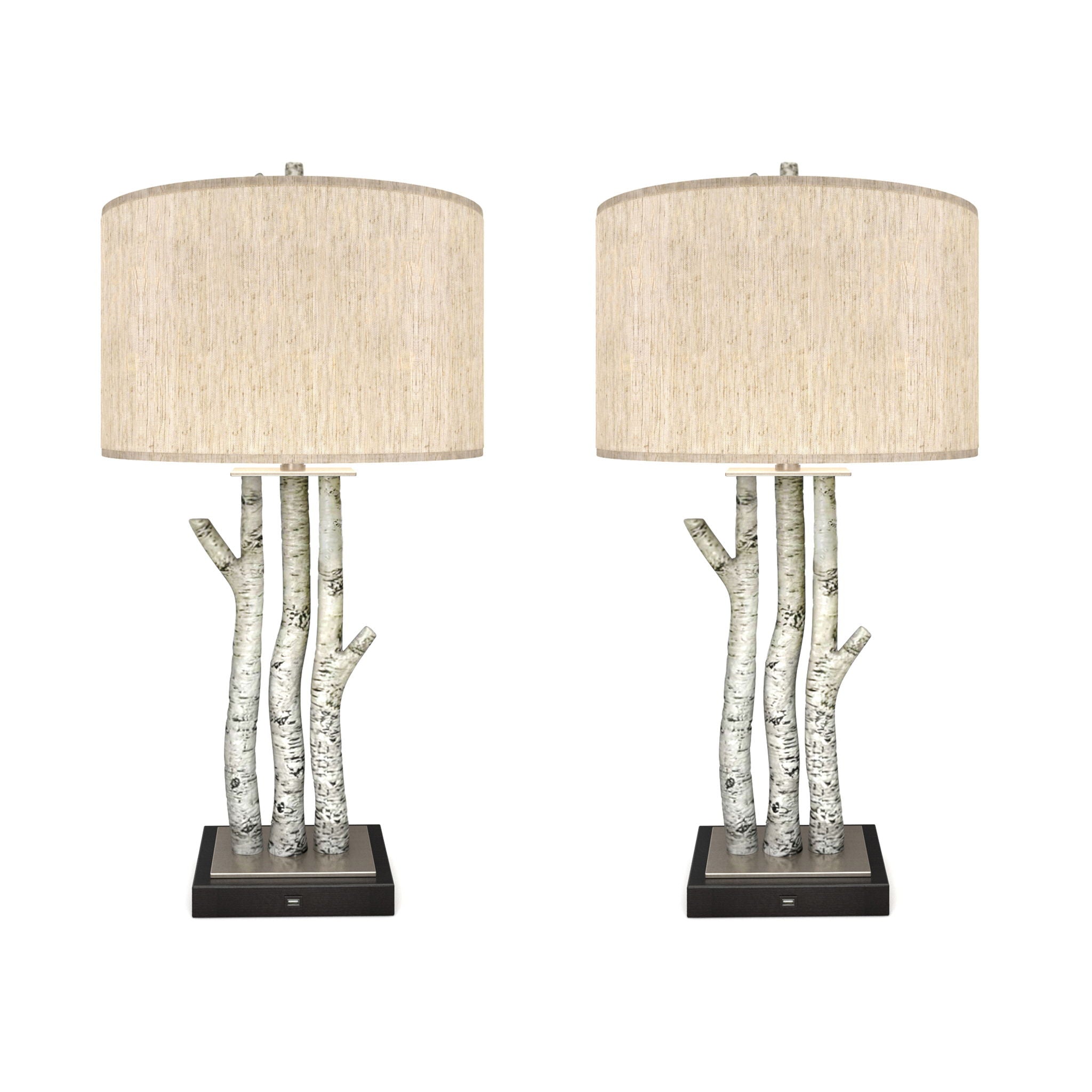 Birchwood Trio - Table Lamp With USB (Set of 2) - White Wash