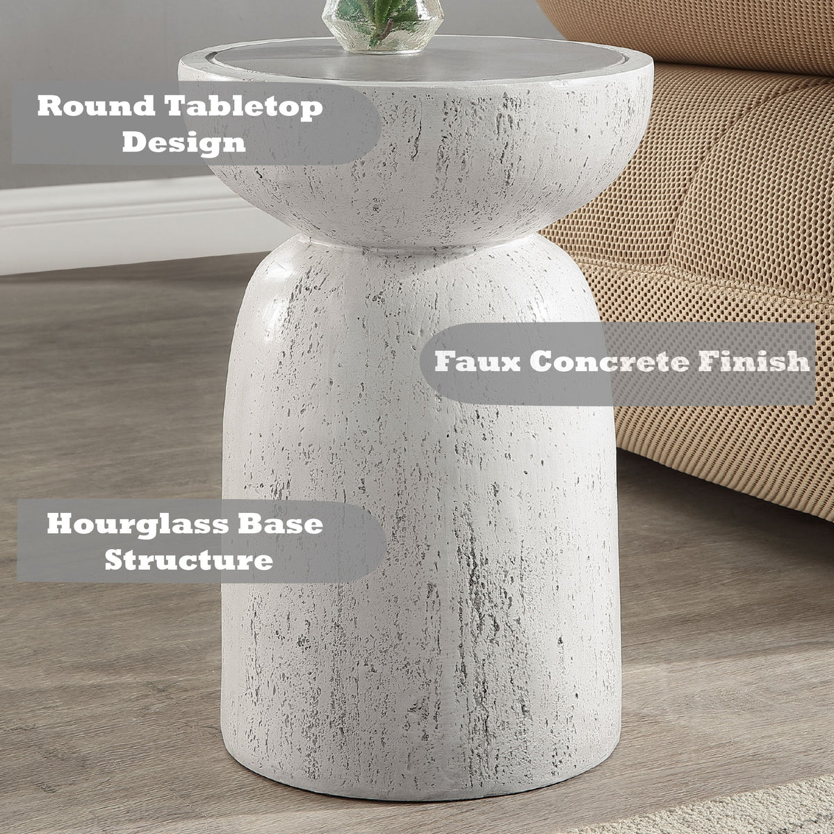 Dylana - Natural Fiber Concrete Accent Table - Gray