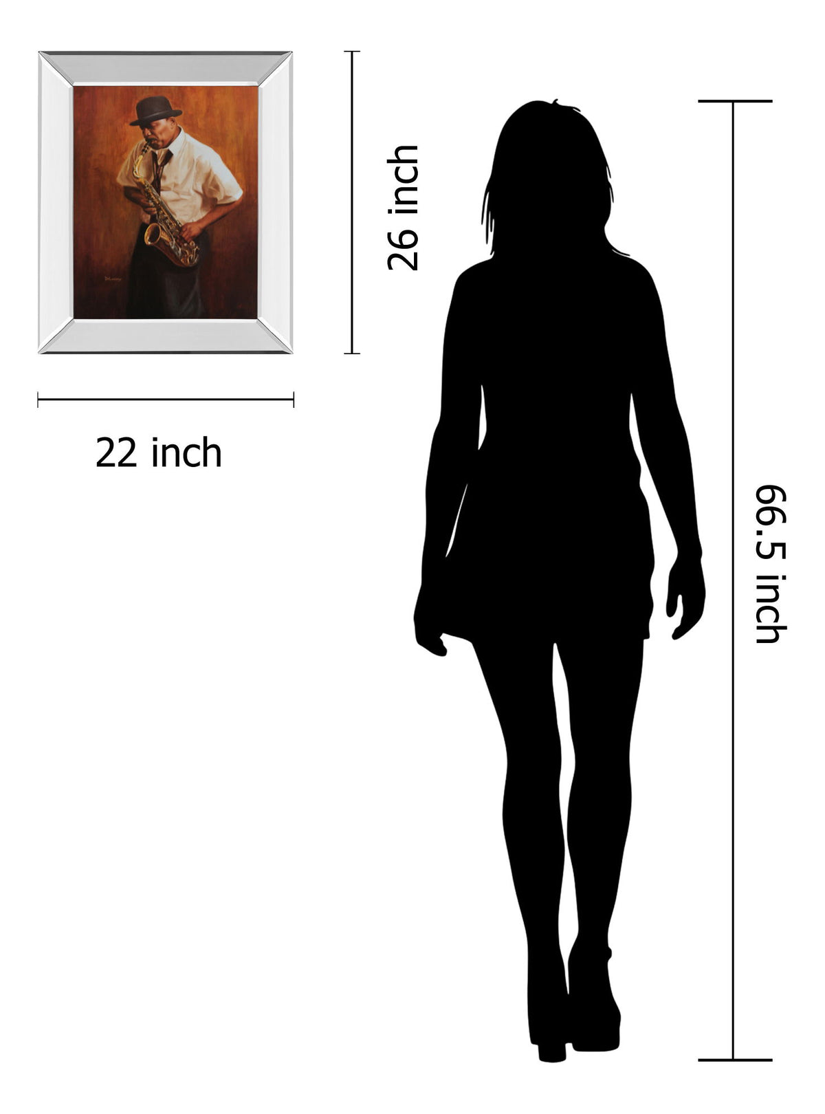 Sax Player - Mirror Framed Print Wall Art - Dark Brown