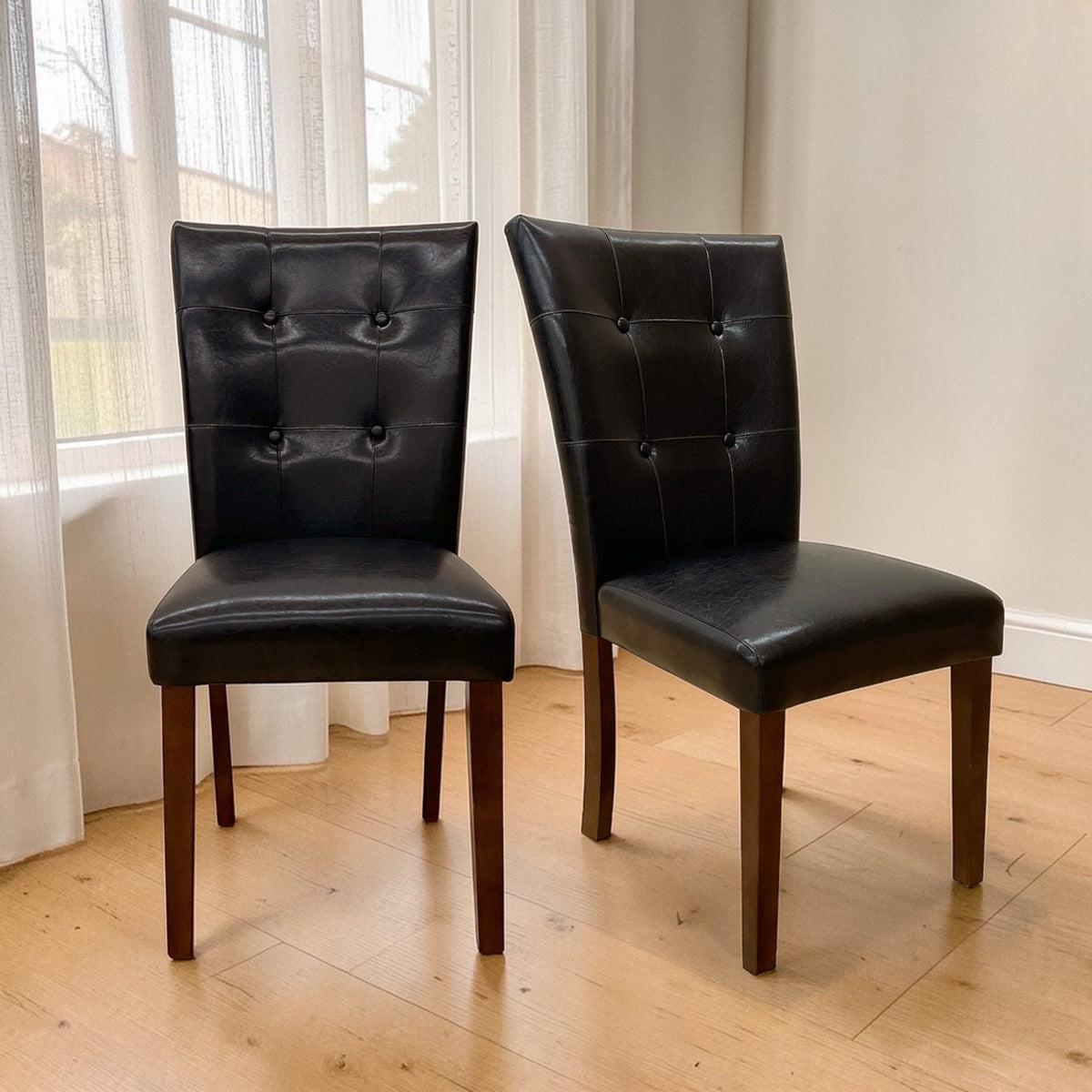Britney - Synthetic Leather Side Chair (Set of 2) - Brown / Walnut