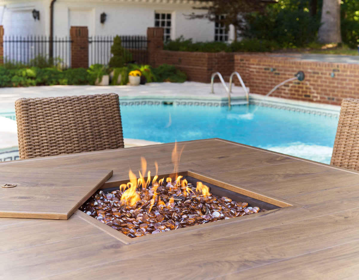 Walton Bridge - Square Bar Table With Fire Pit - Driftwood
