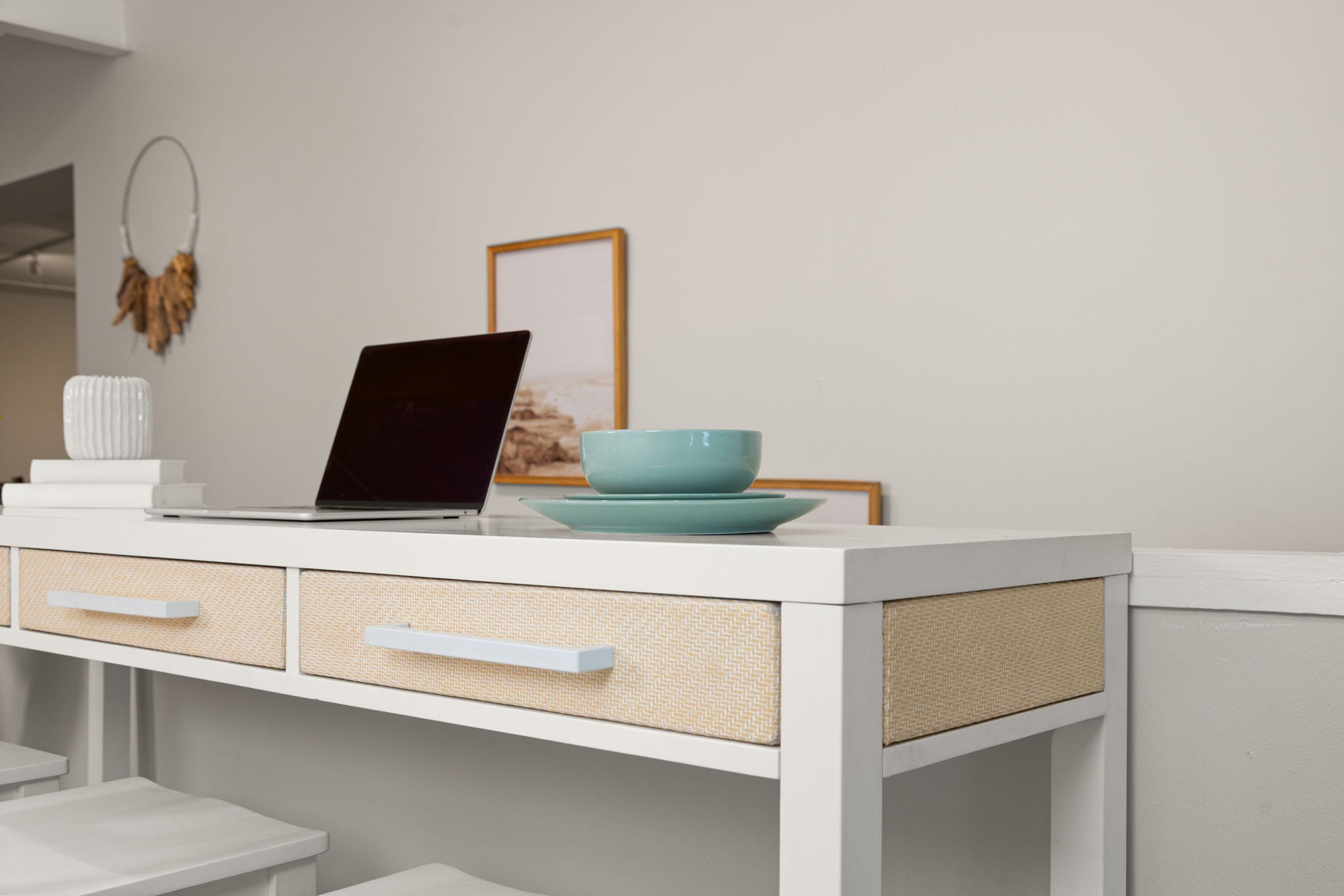 Miramar - 3-Drawer Console And 3 Stools - Sand / Stark White