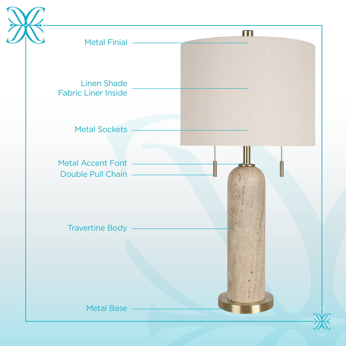 "Travertine Elegance" Travertine Table Lamp (Set of 2) - Travertine / Soft Gold