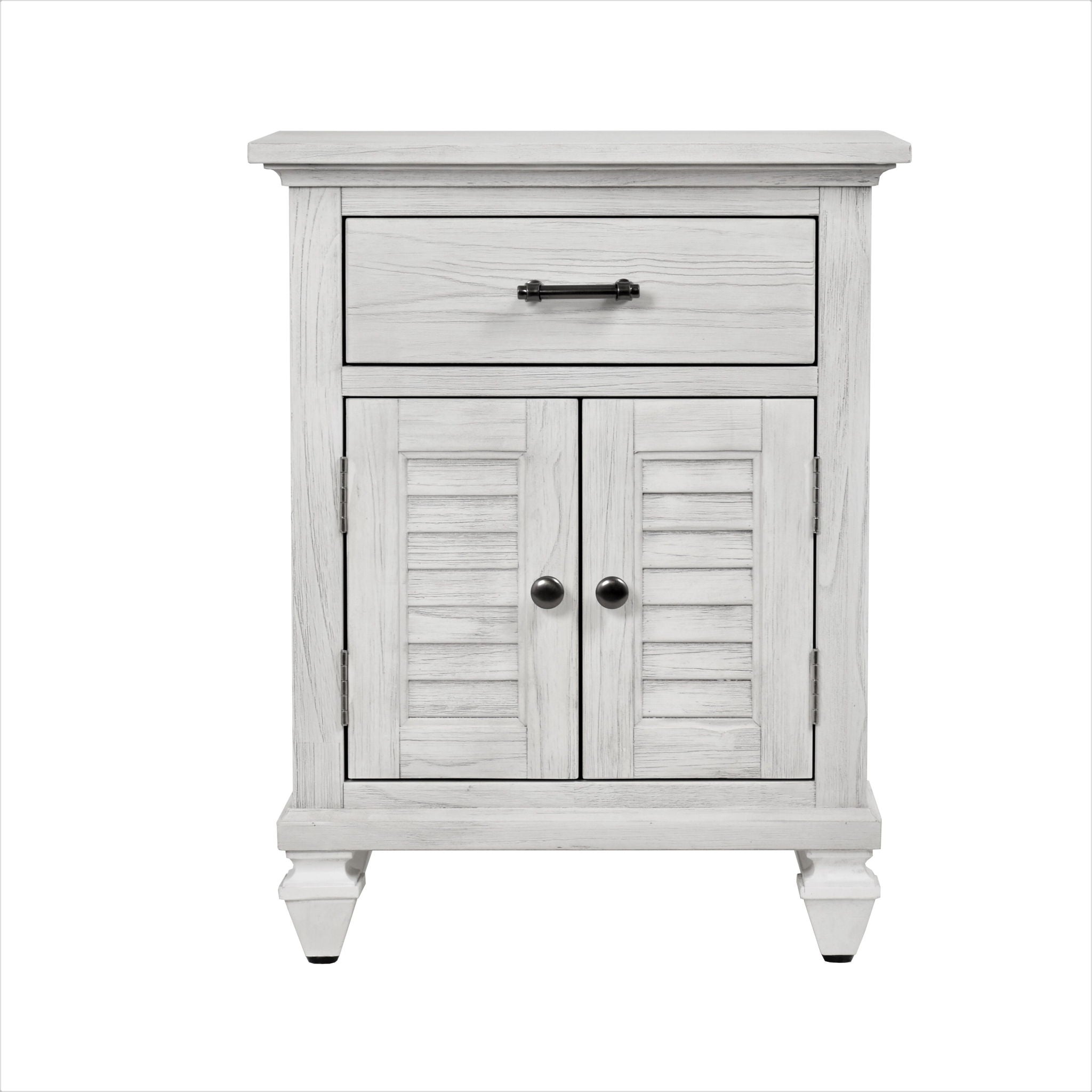 Surfside - 1 Drawer And 2 Door Nightstand With Power Strip And USB-A Port - Weathered White