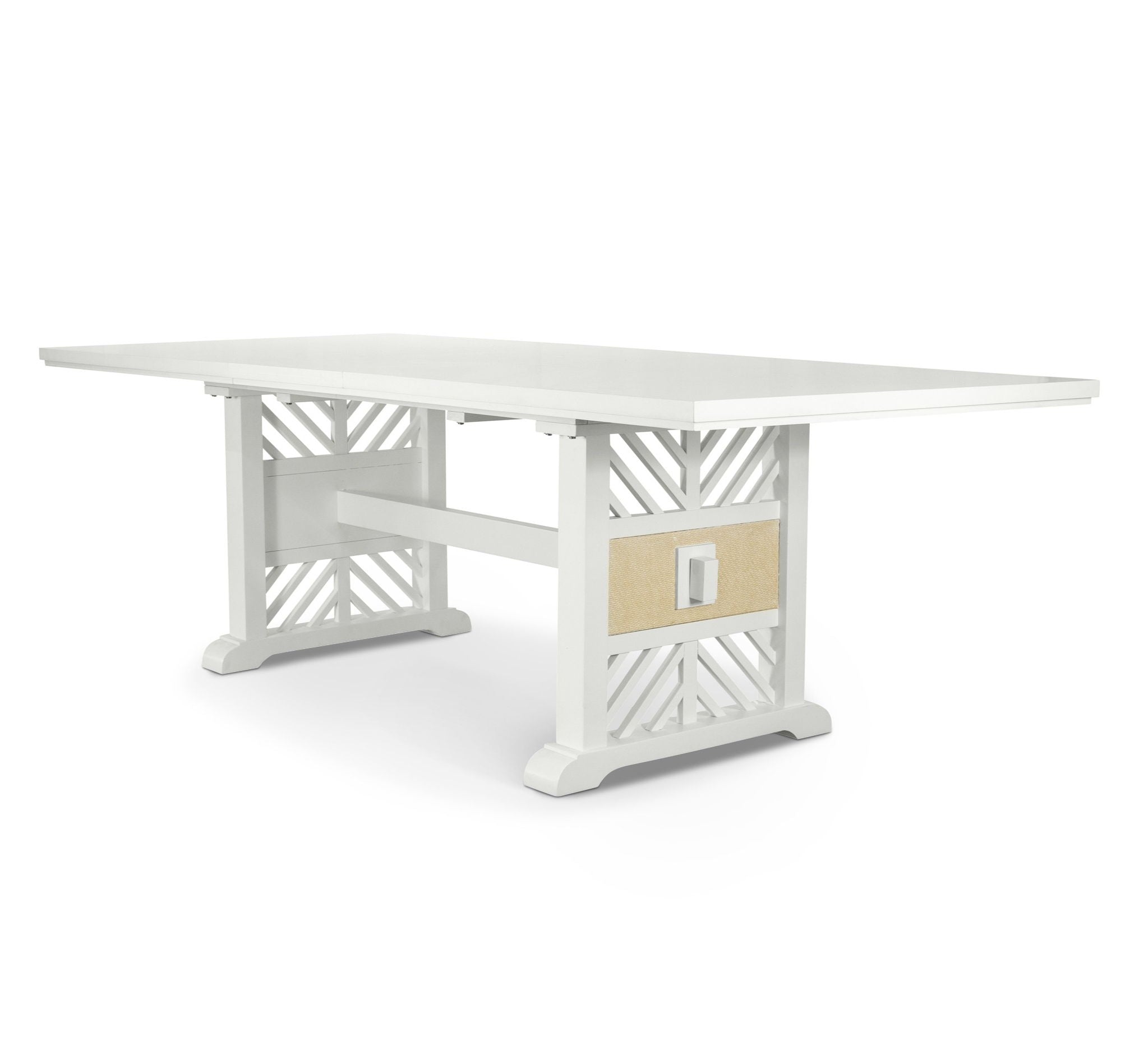 Miramar - Extendable Trestle Dining Table With Self Storing Leaf - Sand / Stark White
