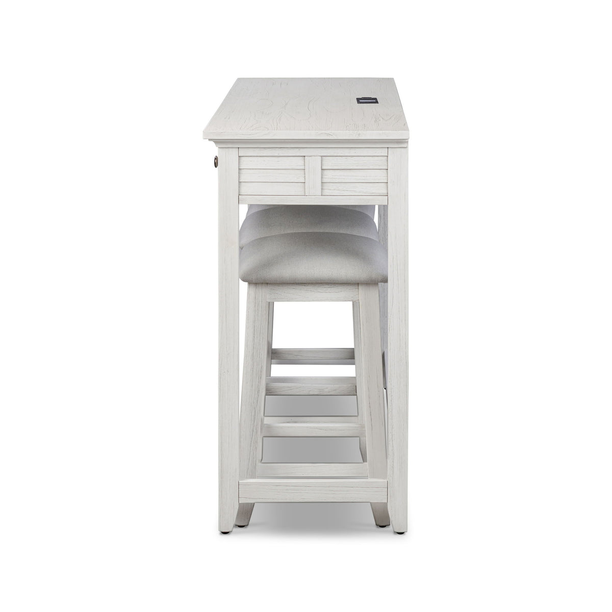 Surfside - 3-Drawer Console With Power Strip, USB-A And USB-C Port - Weathered White