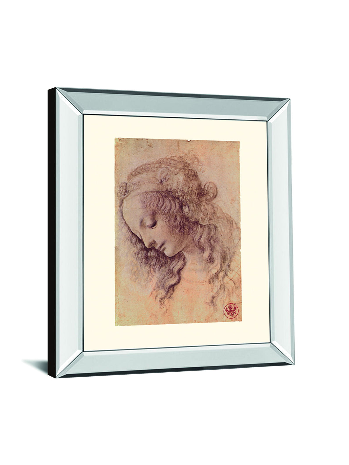 Testa Di Donna Di Profilo By Leonardo Da Vinci - Mirror Framed Print Wall Art - Beige