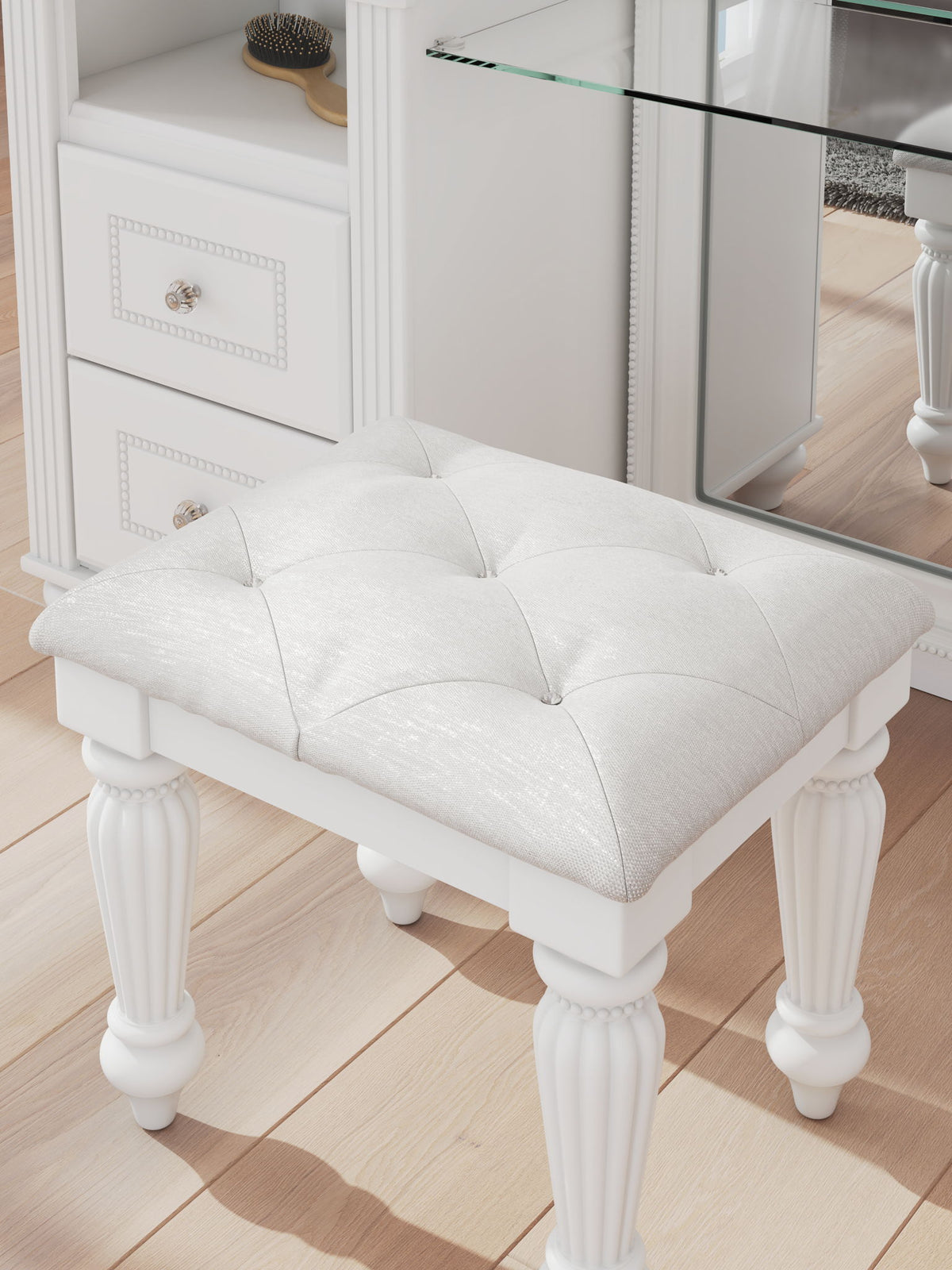 Kozlani - 3 Pc. - Vanity, Mirror And Stool - White