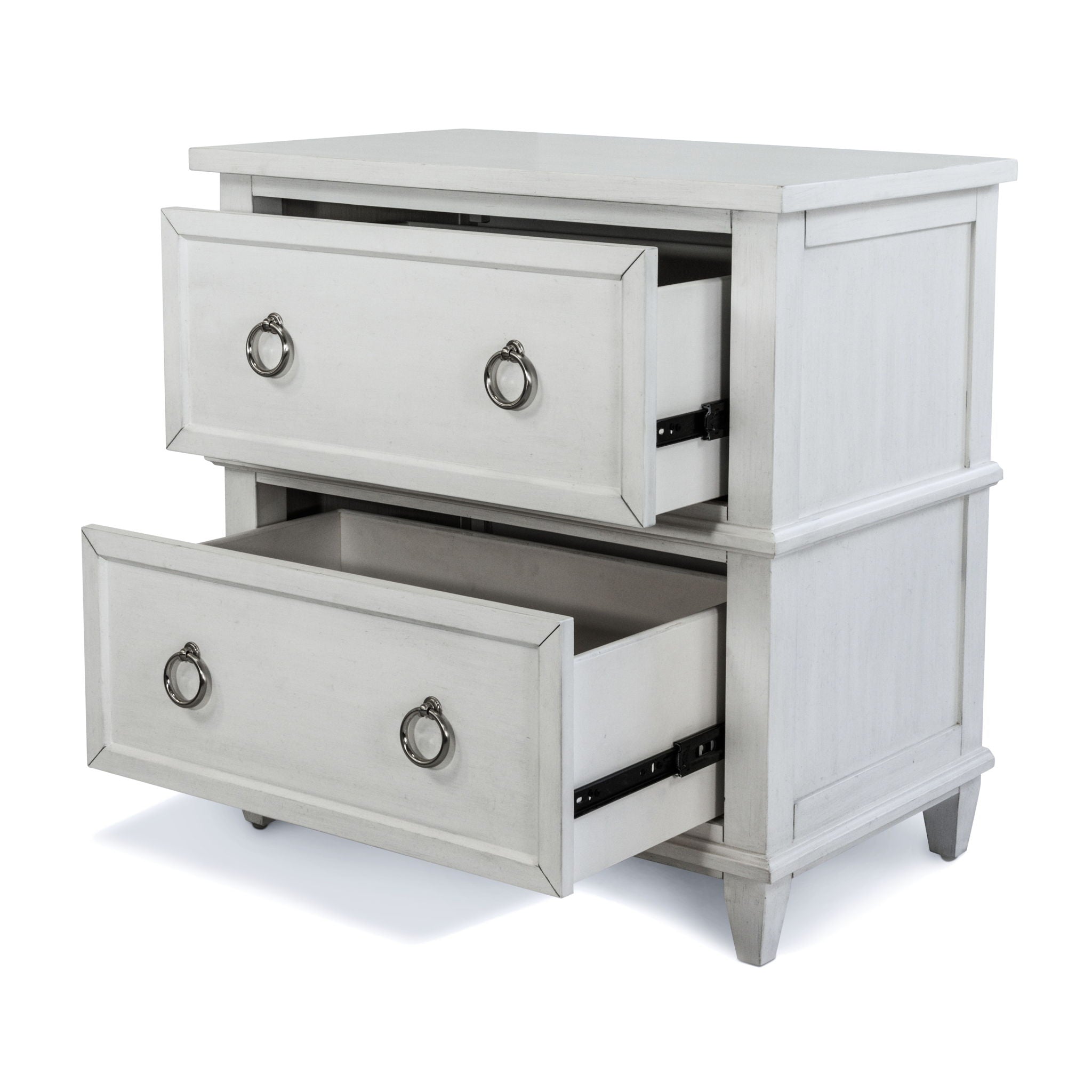Point Breeze - 2 Drawer Nightstand With Power Strip, USB-A And USB-C Port - Fresh White With Soft Gray Glaze