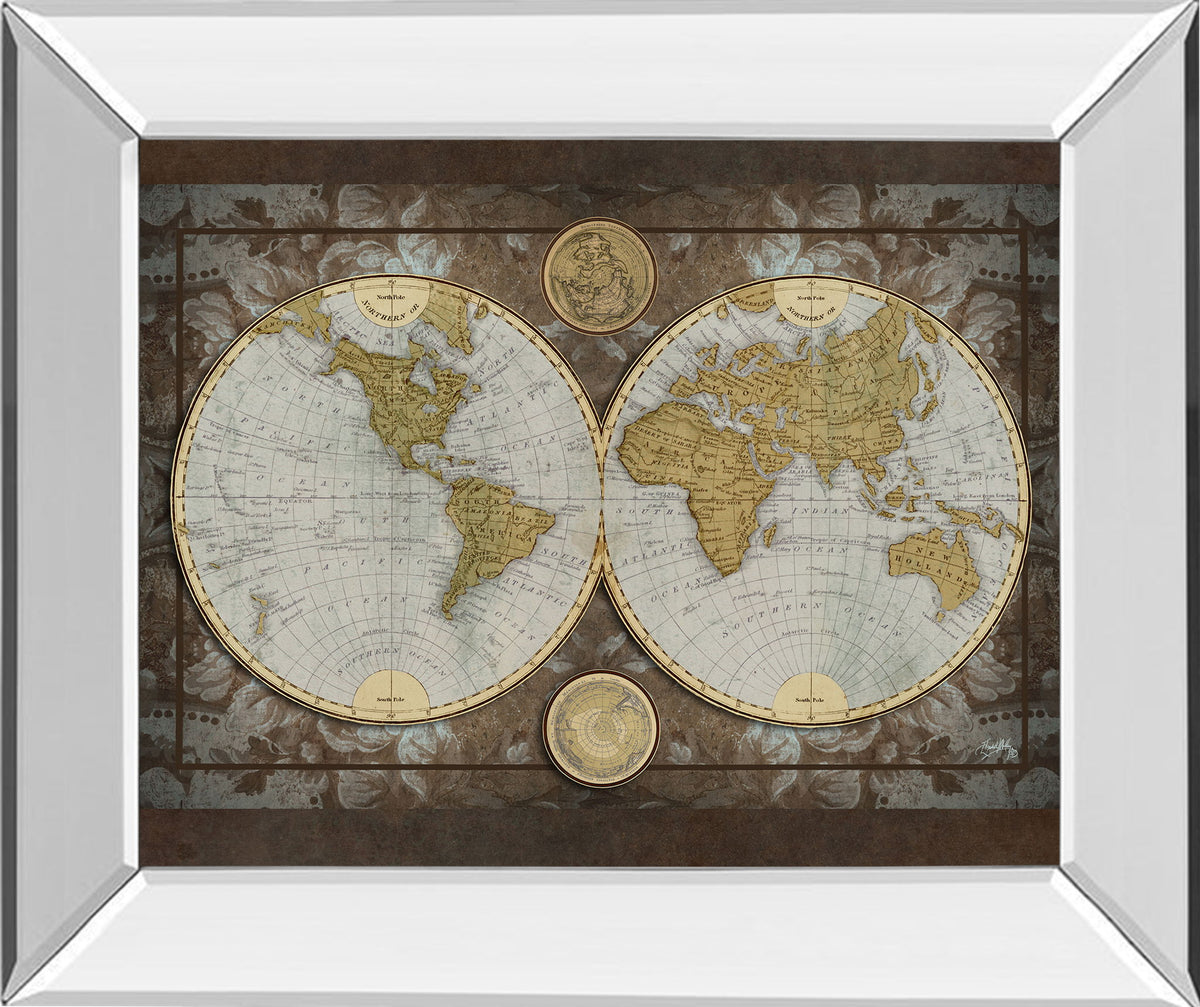 World Map By Elizabeth Medley - Mirror Framed Print Wall Art - Beige