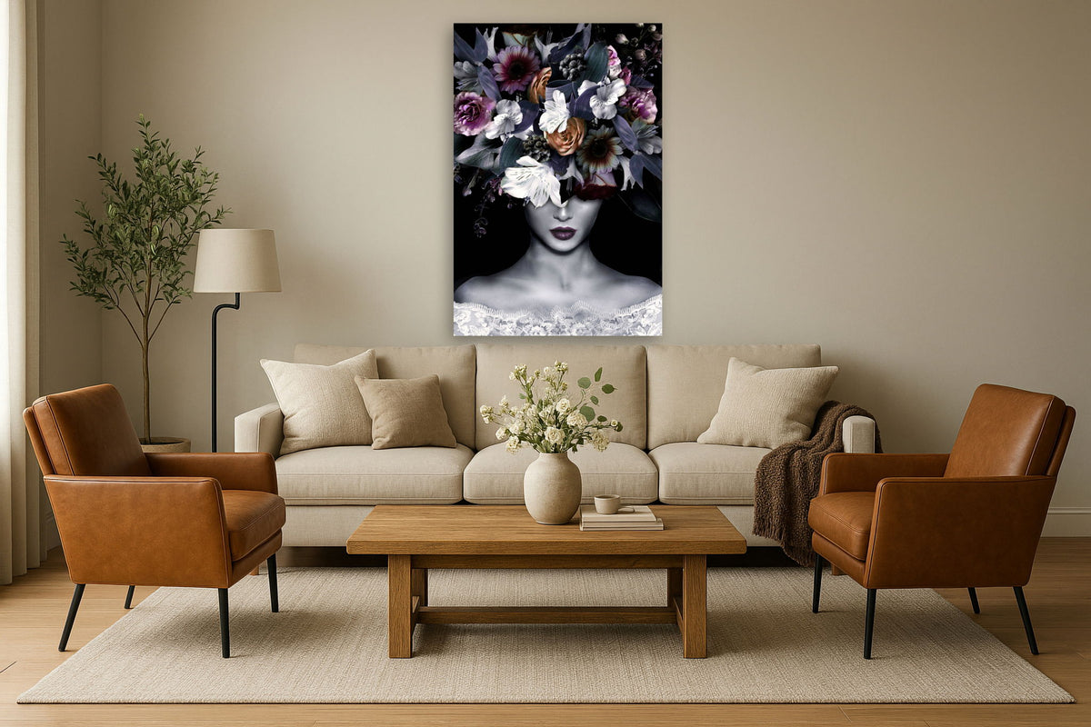 Temp Glass With Foil - Floral Lady Front - Dark Gray