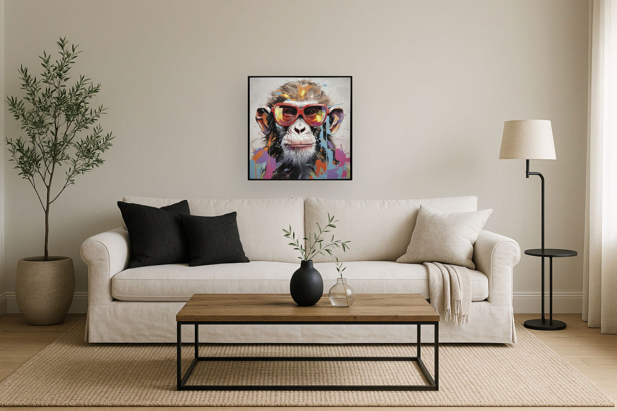 Vivid Splash Primate - 25" x 25" Framed Wall Art - Dark Gray