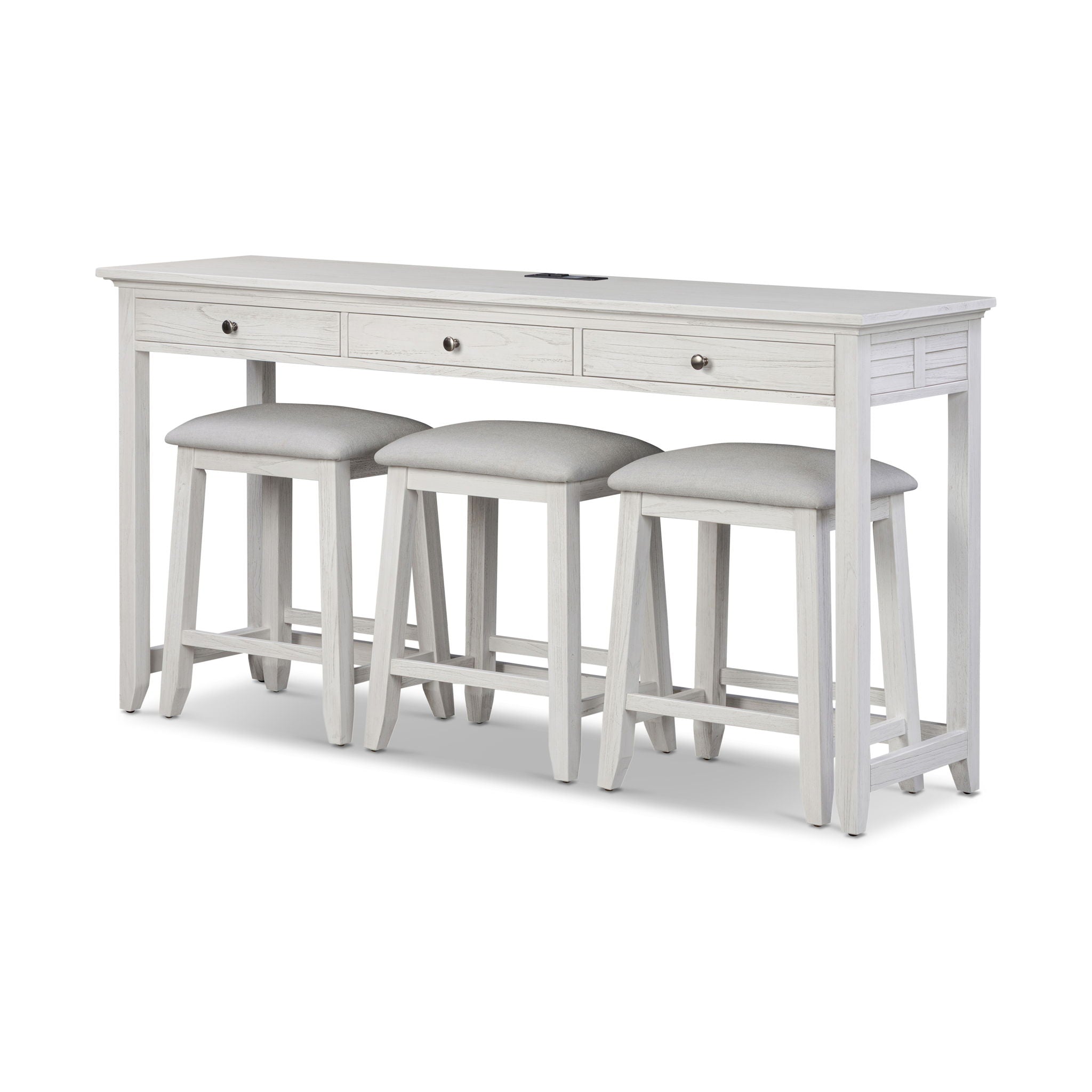 Surfside - 3-Drawer Console And 3 Stools - Weathered White, Gray