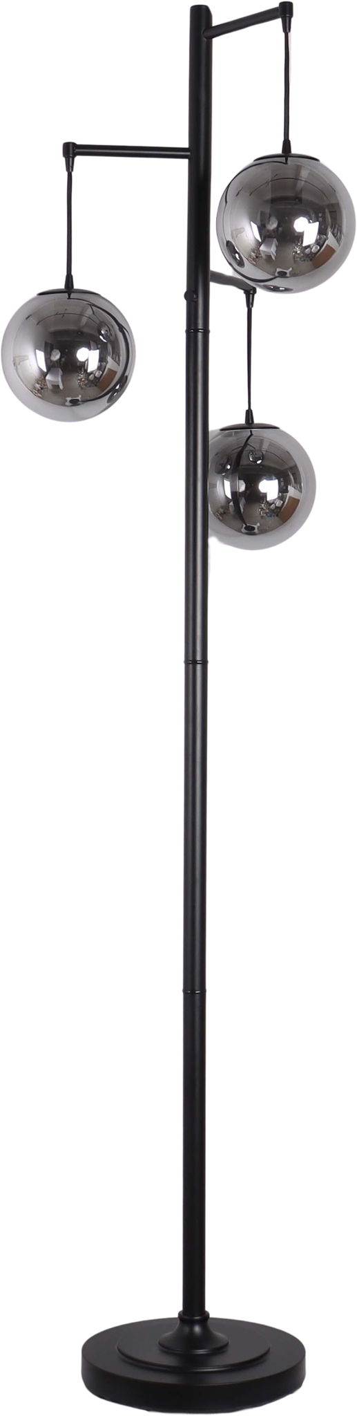 "Globe Cascade" Metal Floor Lamp With Glass Globes - Polished Chrome / Smoked Glass