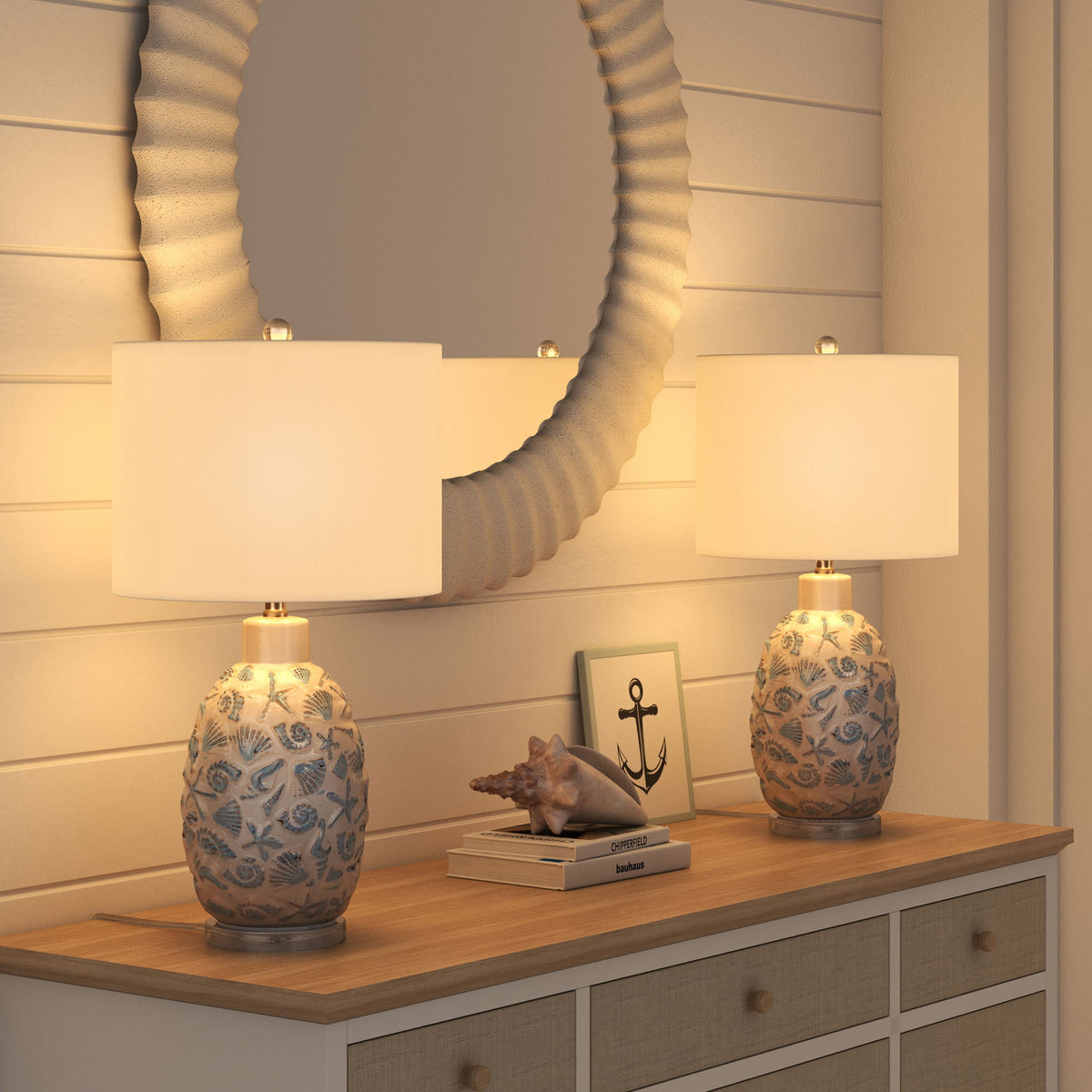 Jenny - Ceramic Table Lamp (Set of 2) - White / Blue