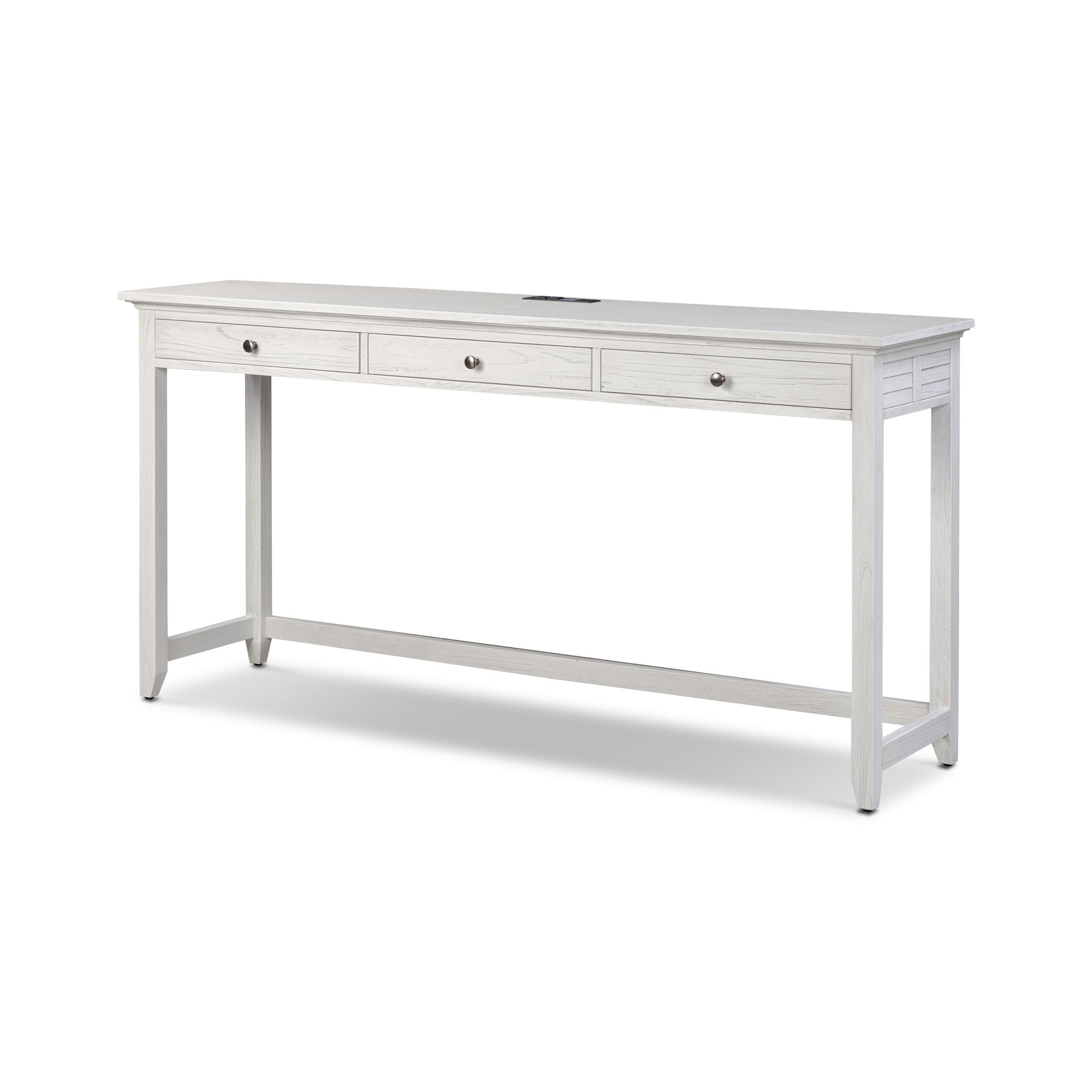 Surfside - 3-Drawer Console With Power Strip, USB-A And USB-C Port - Weathered White