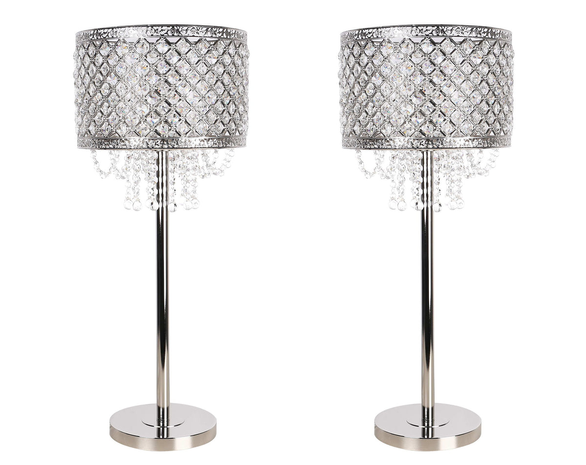 "Crystal Elegance II" Metal Table Lamp (Set of 2) - Polished Nickel / Clear Crystal