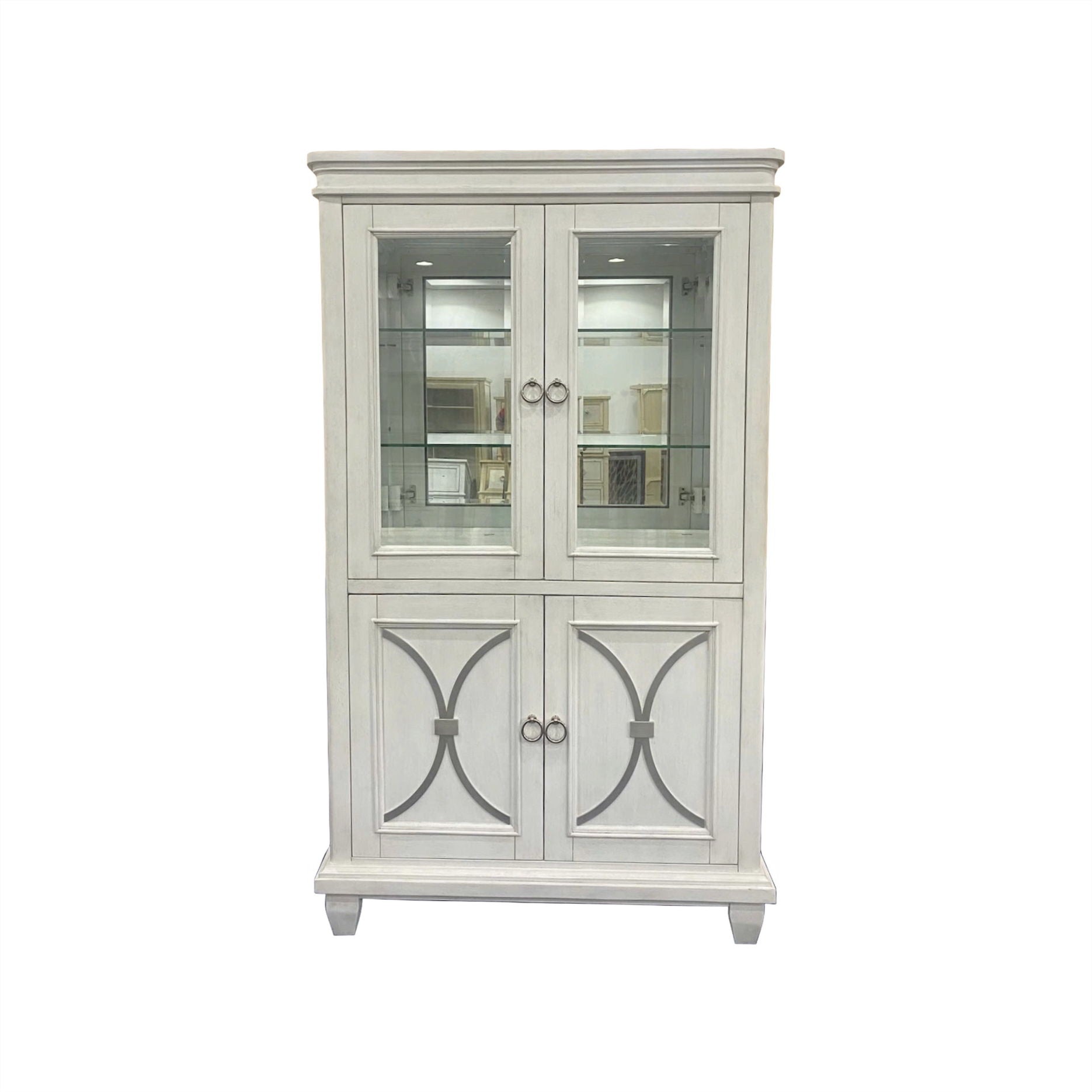 Point Breeze - Curio With Metal And Touch Lighting - Fresh White With Soft Gray Glaze
