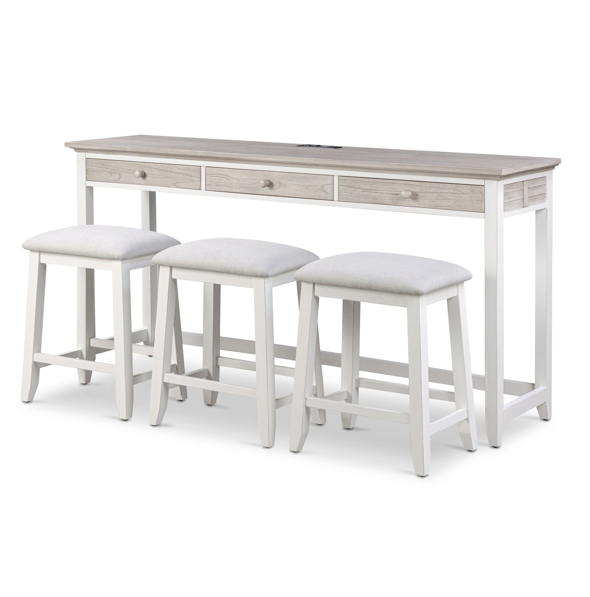 Islamorada - 3-Drawer Console And 3 Stools - Dapple Gray / Blanc