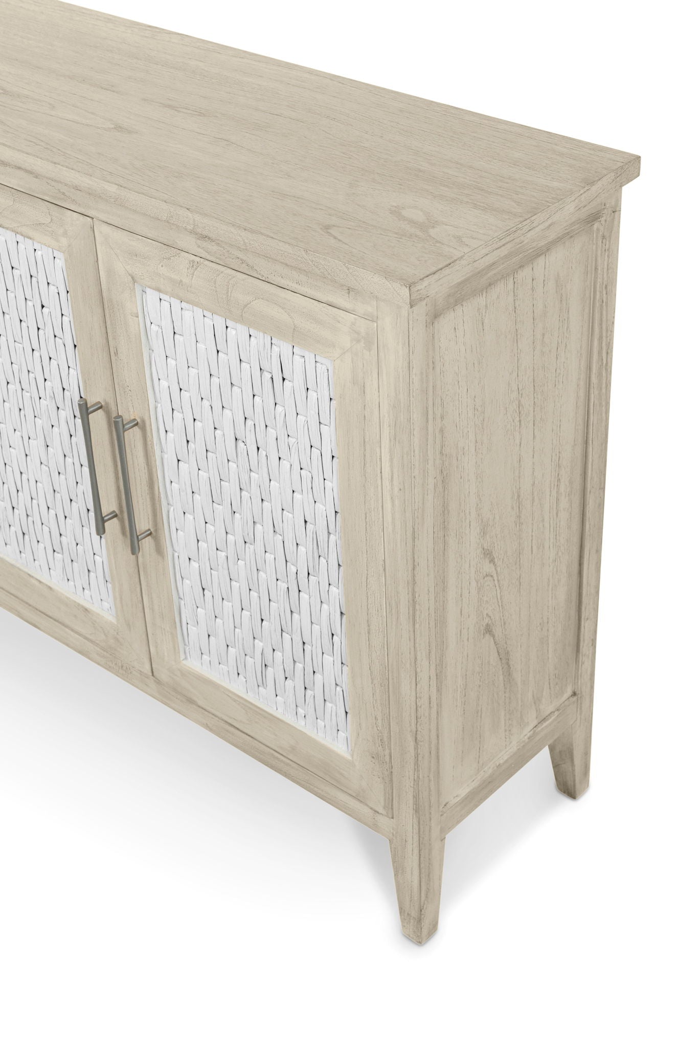 Tahiti - 4-Door Credenza With Water Hyacinth Woven Doors - Coastal White / Aged Ivory