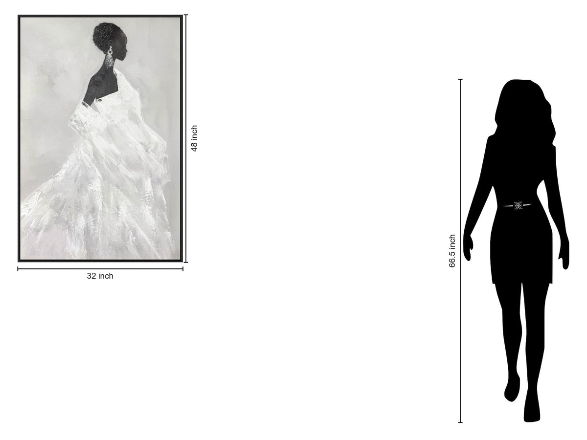 "Elegant Silhouette II" Hand-Painted With Rocks In Frame - Black / Gray