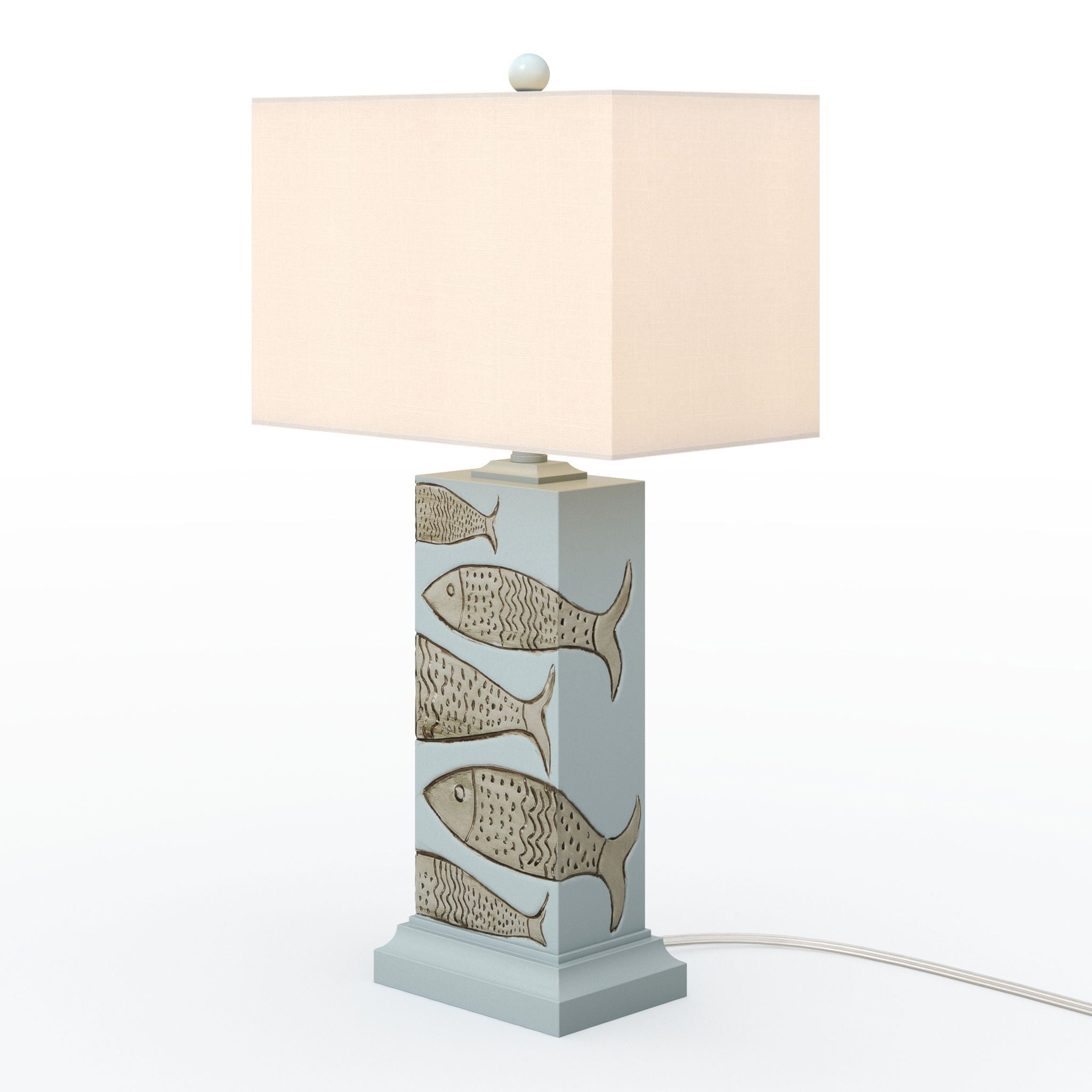 Pompano - Polyresin Coastal Fish Table Lamp (Set of 2) - Blue / White / Natural
