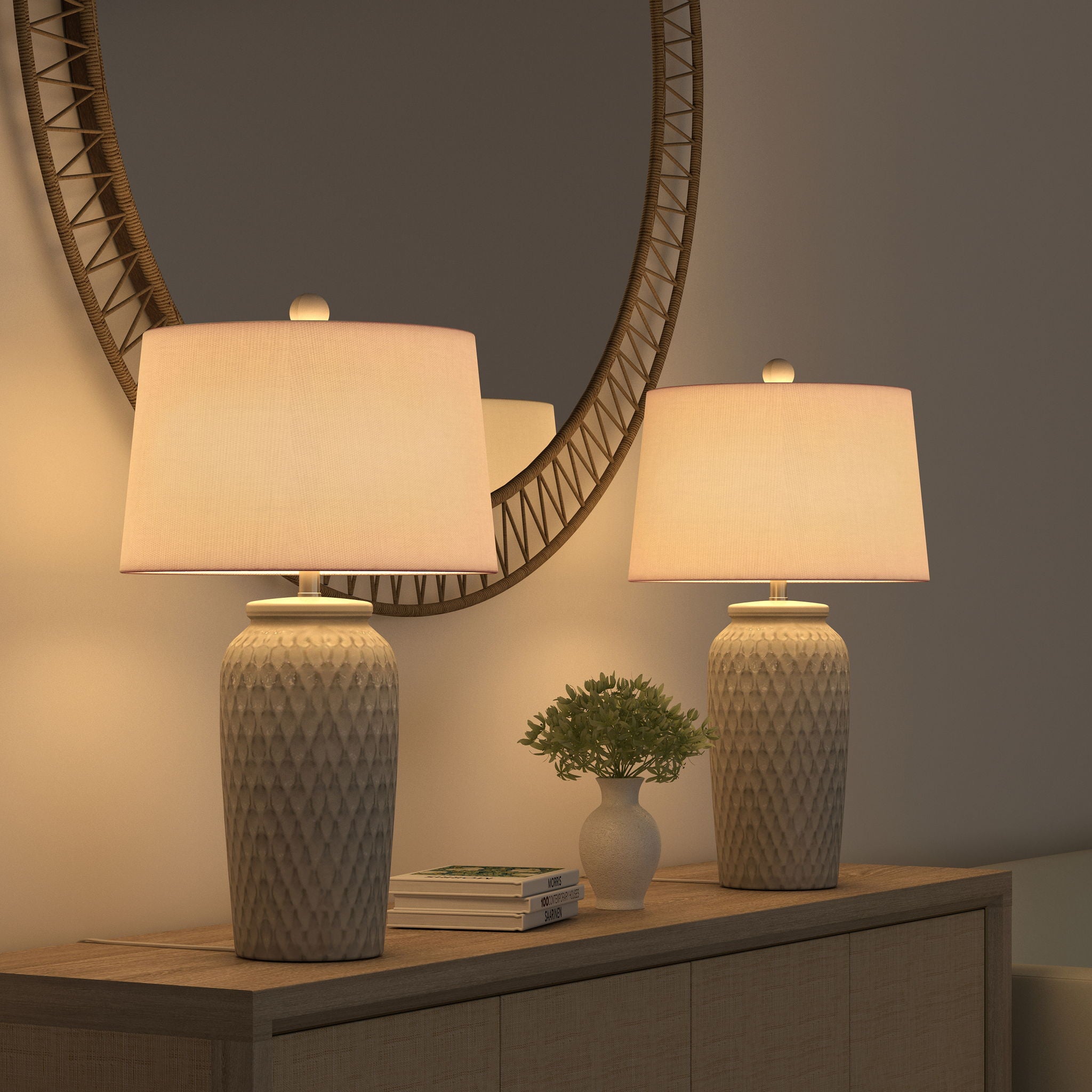 Luna - Ceramic Table Lamp With Gentle Distressing (Set of 2) - White
