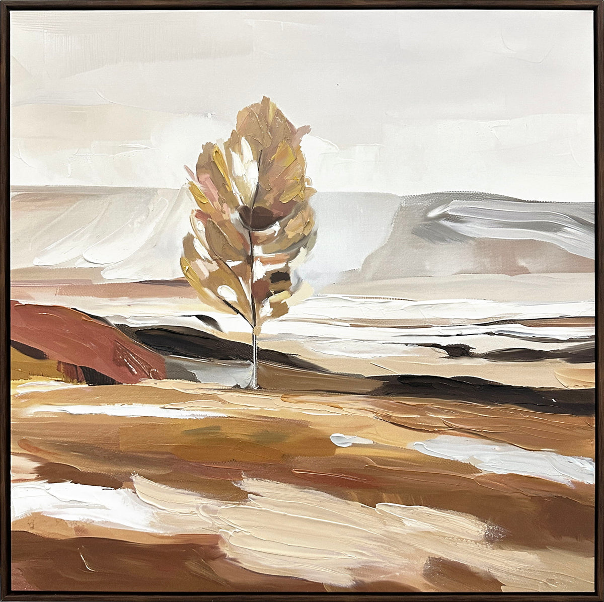 "Solitary Serenity II" Hand-Embellished Canvas In Frame - Brown / Beige / Tan