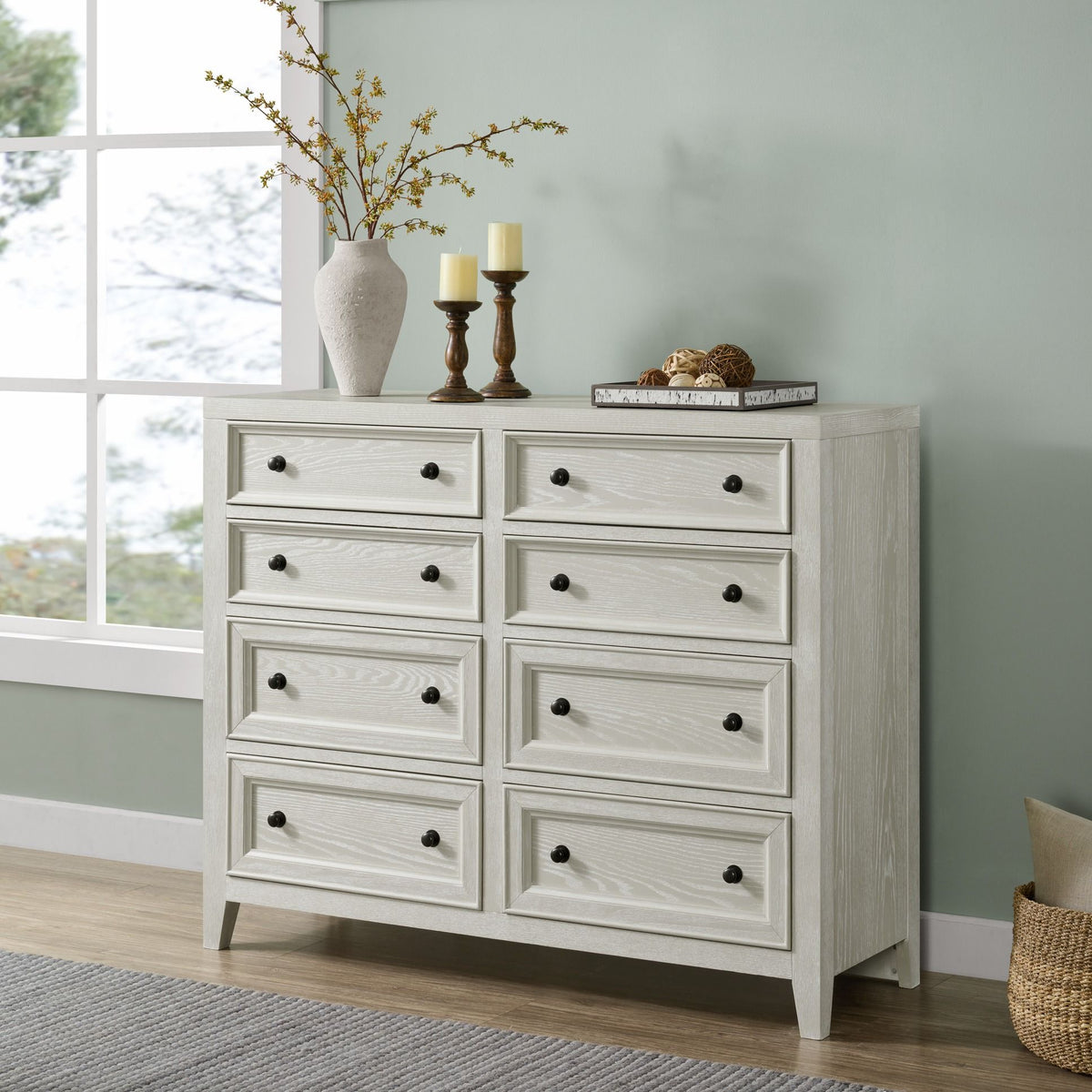 8 Drawer Dresser With Framed Fronts And Smooth Metal Glides