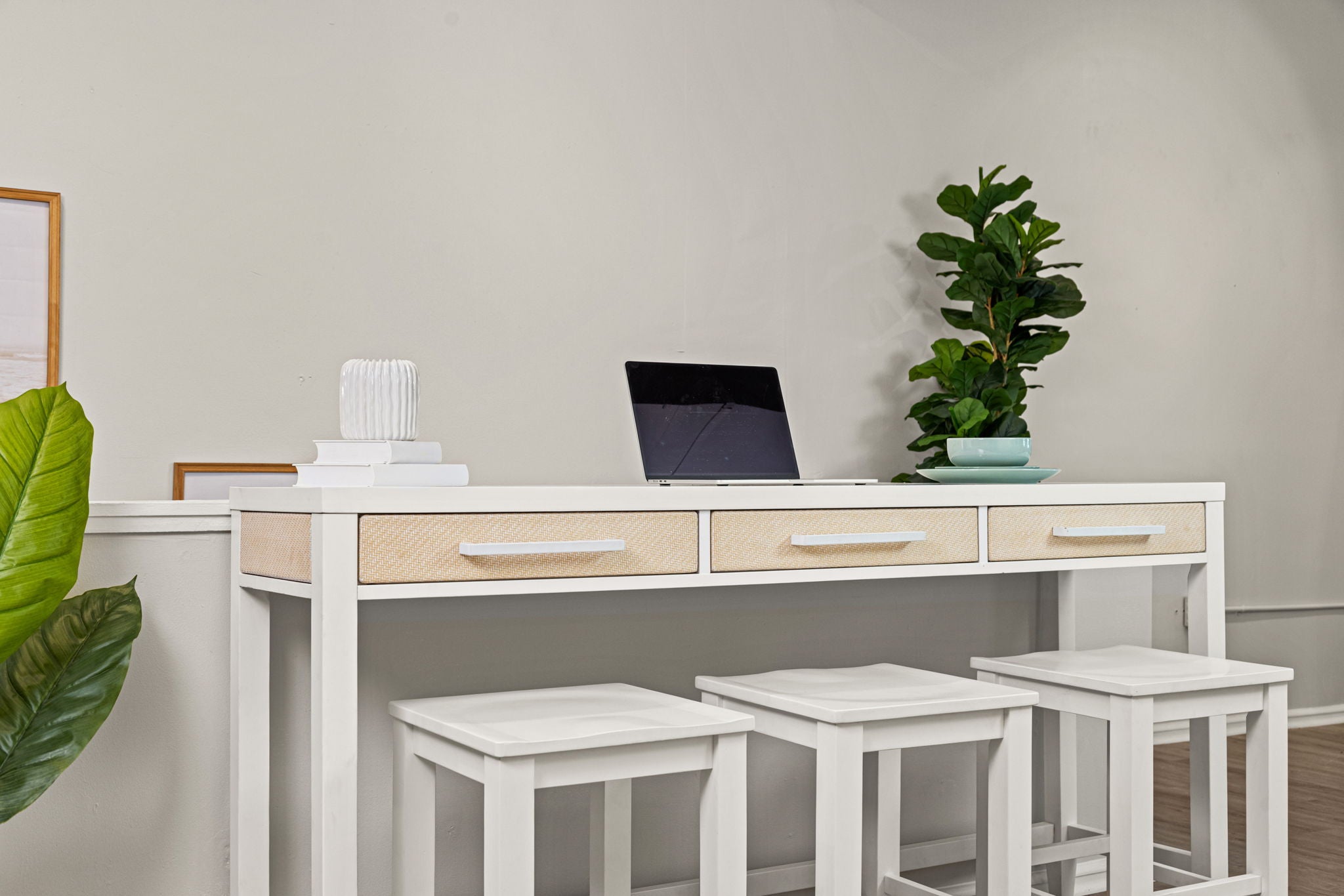 Miramar - 3-Drawer Console And 3 Stools - Sand / Stark White
