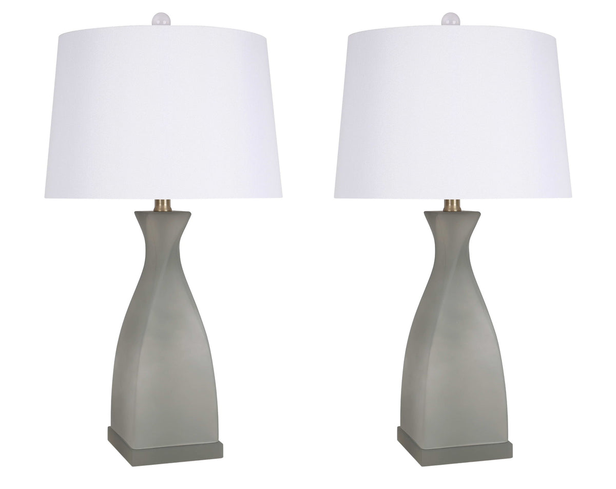 "Sage Elegance" Art Glass Table Lamp (Set of 2) - Frosted Sage Green / Frosted Crystal