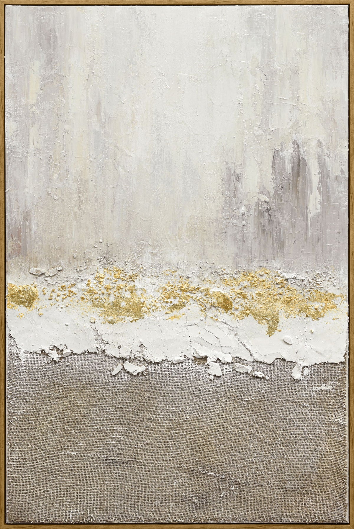 Gilded Strata Hand-Painted Canvas In Frame - Ivory / Taupe