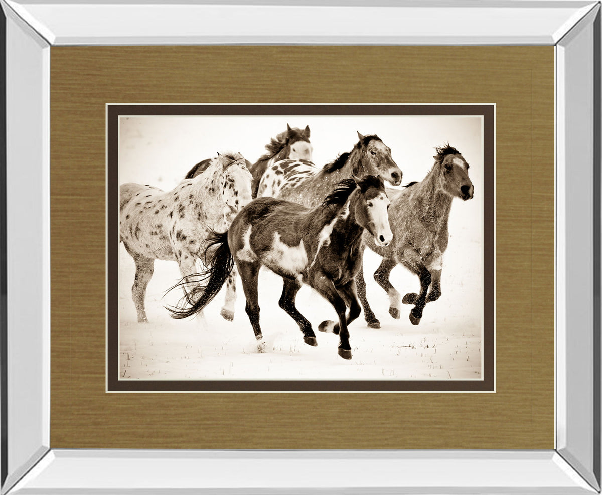 Painted Horses Run By Carol Walker - Mirror Framed Print Wall Art - Light Brown