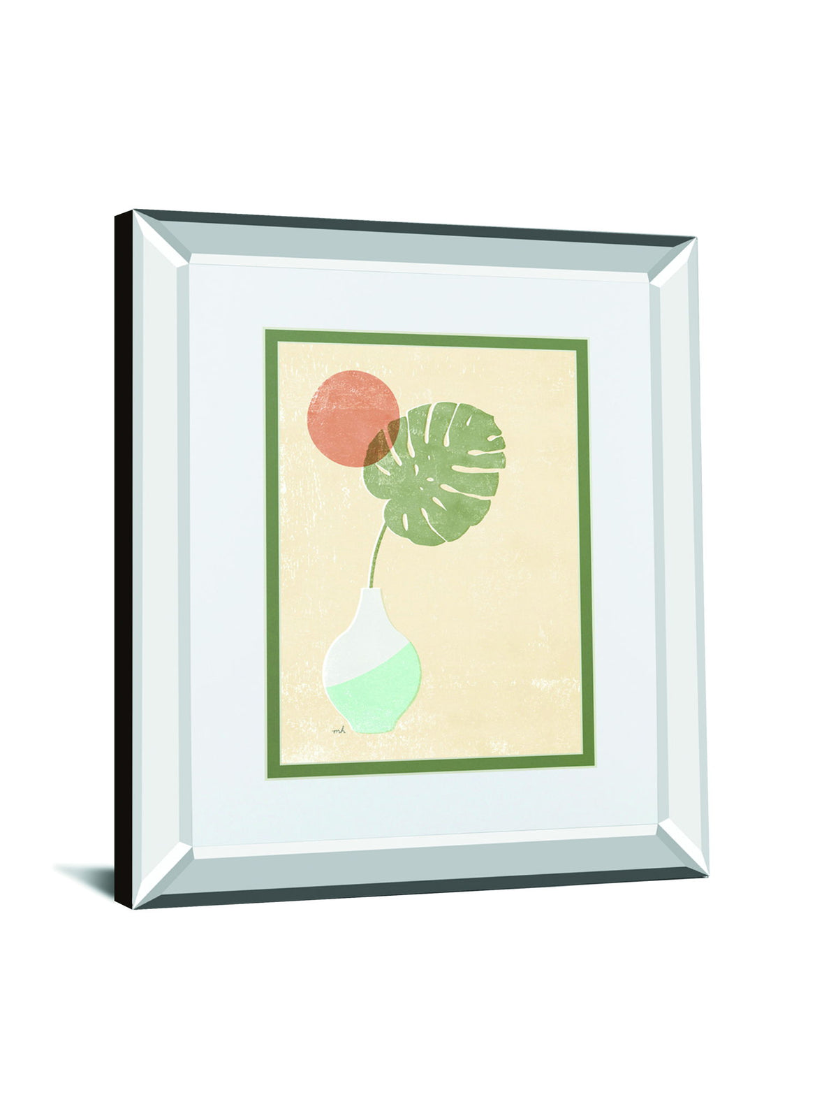 Sun Palm I Mint By Moira Hershey Mirrored Frame - Beige