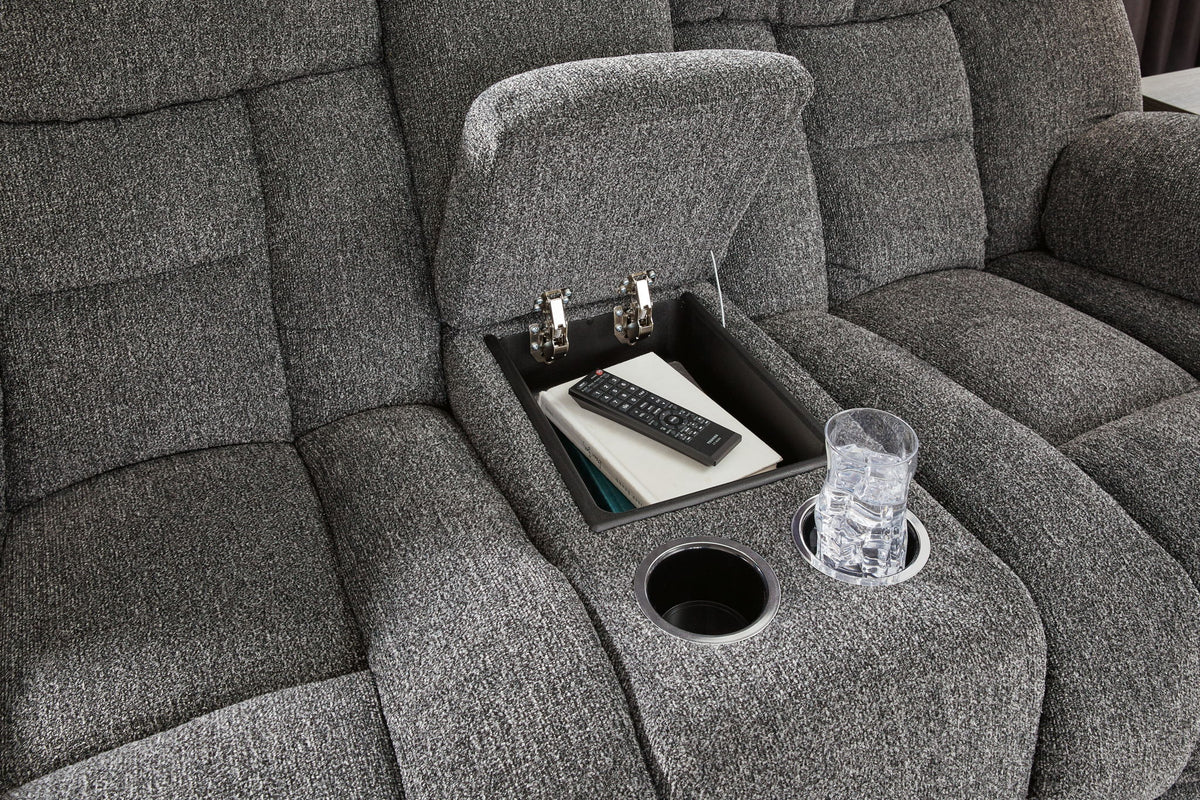 Foreside - Dbl Reclining Loveseat with Console - Charcoal