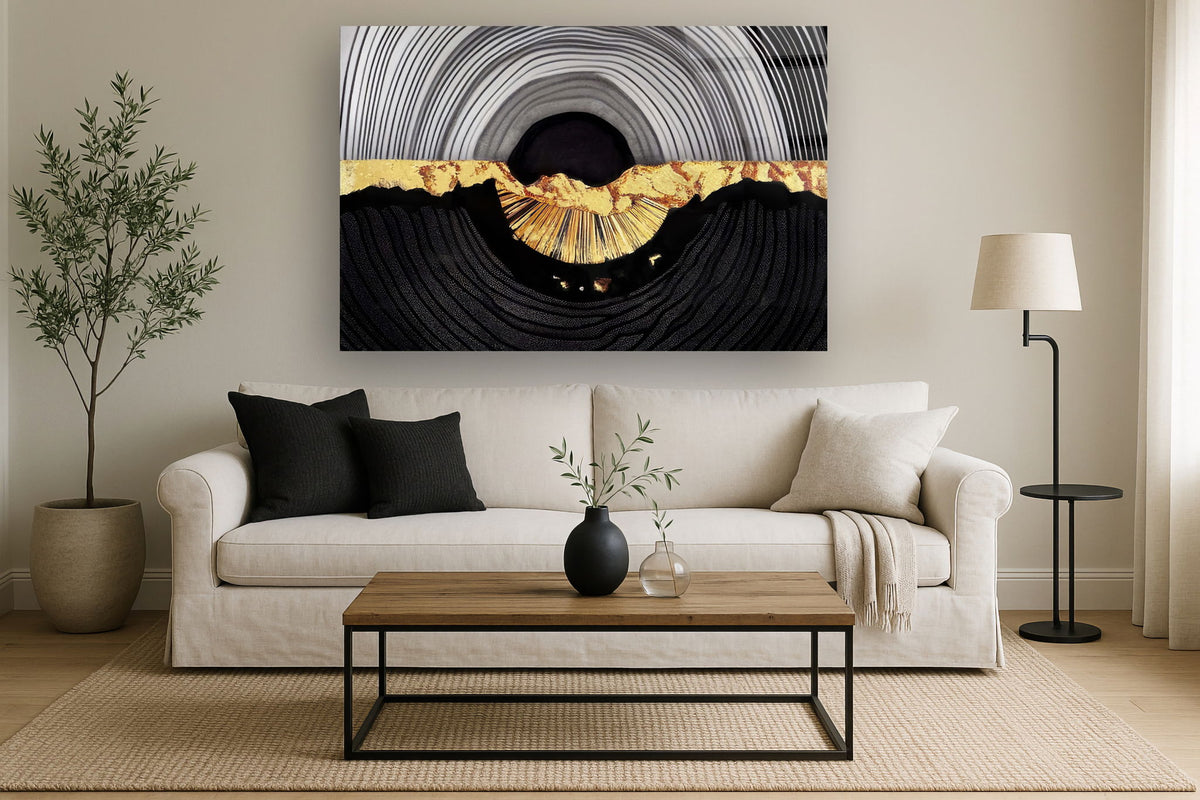 Tempered Glass With Foil - Abstractl Gold Circle - Black