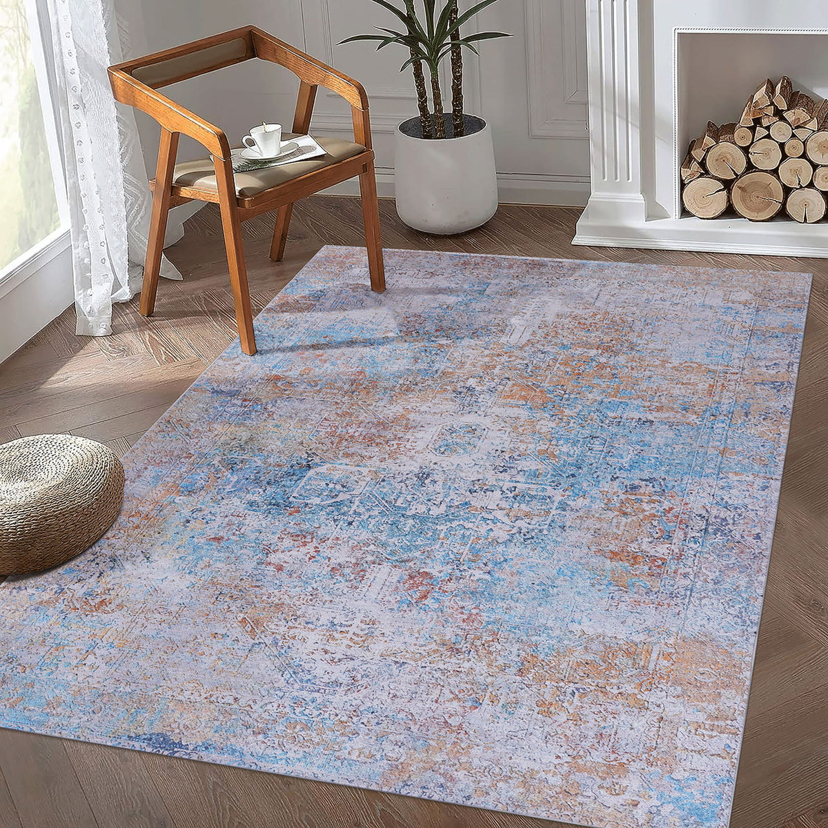 Maval - 6' X 9' Washable Area Rug - Yellow