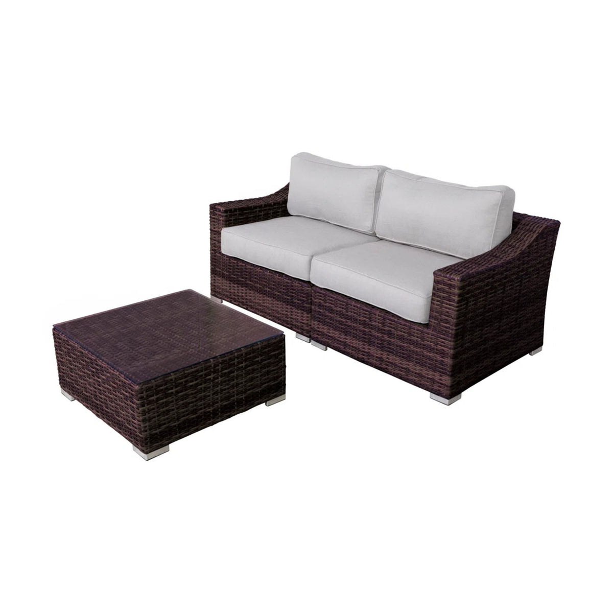 Wicker 2 Person Conversation Set, Durable Outdoor Seating With Cushions Mix - Brown Mix